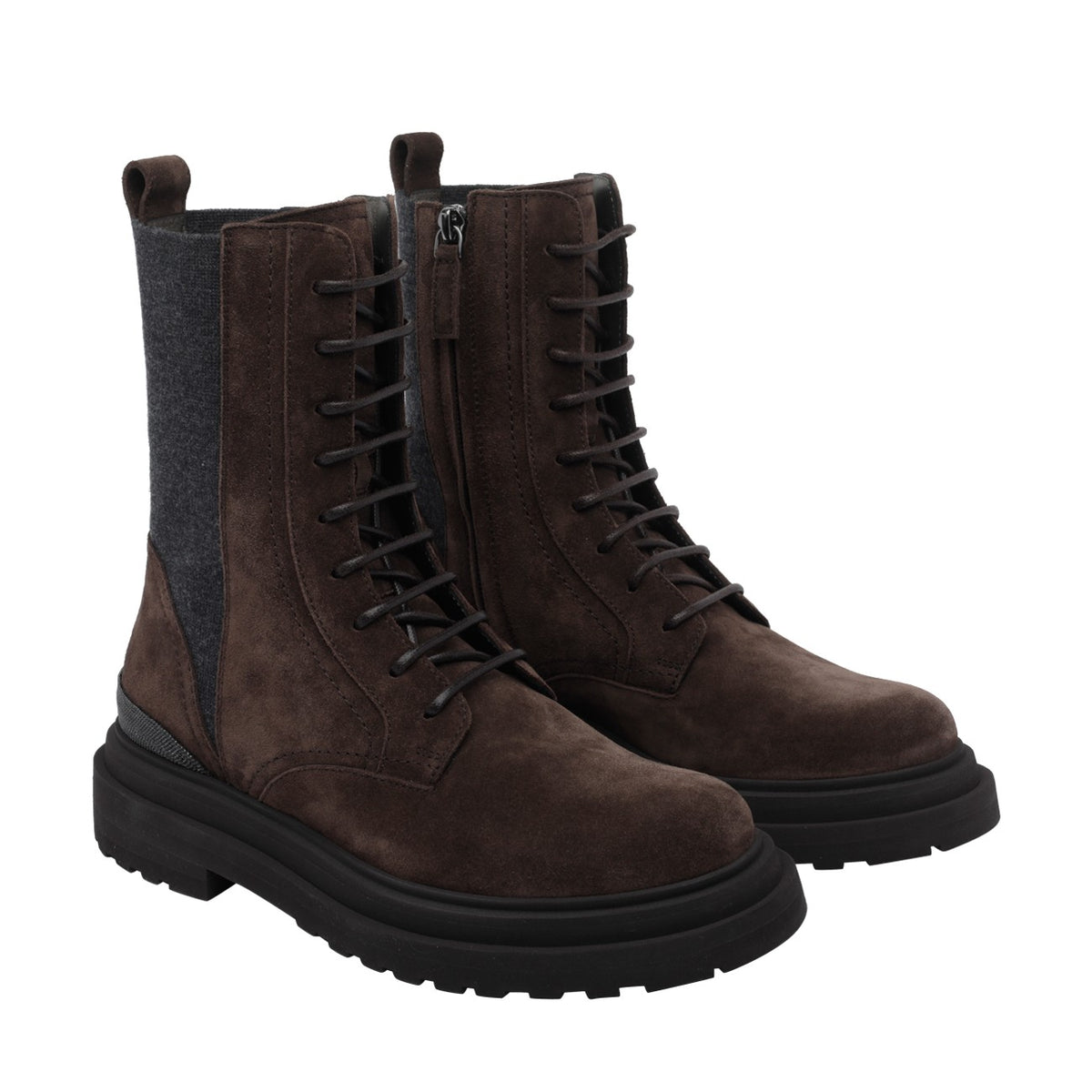 Brunello Cucinelli Women Suede And Wool Booties With Precious Detail BRUNELLO CUCINELLI