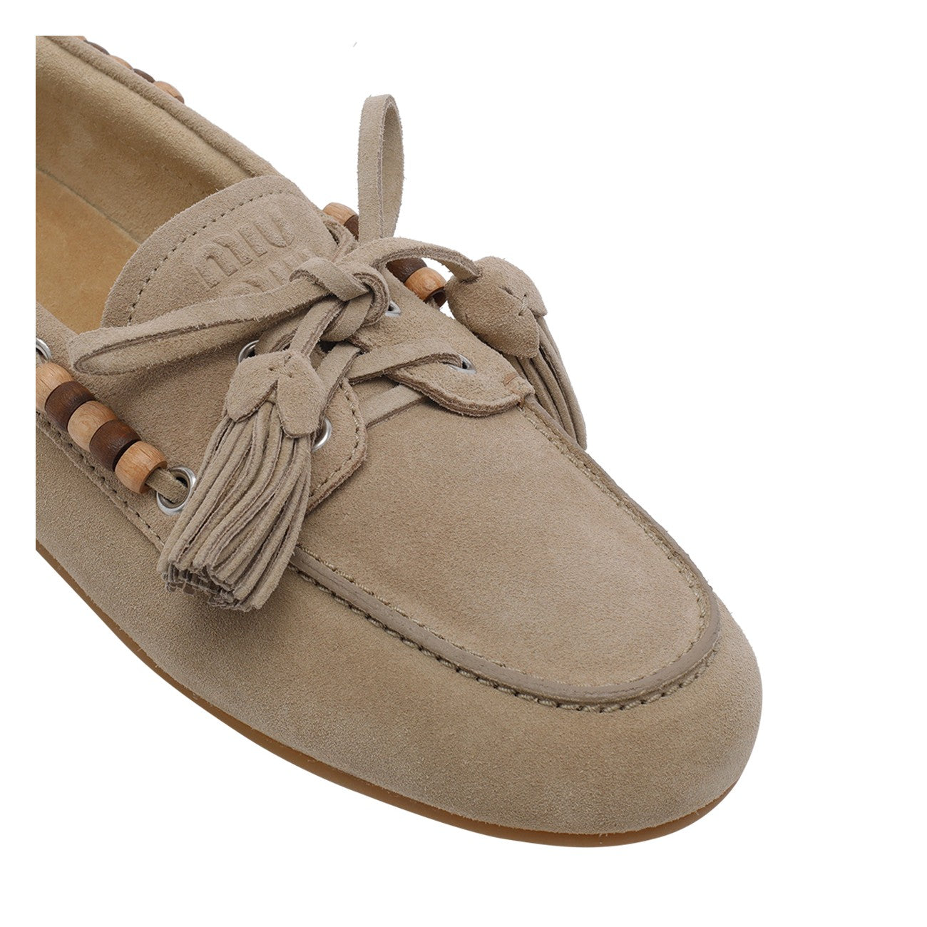 Miu Miu Women Suede Deck Loafers With Tassels And Miu Miu Logo MIU MIU