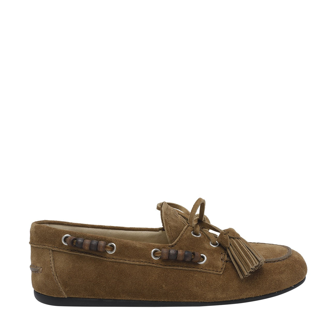Miu Miu Women Suede Deck Loafers With Tassels And Miu Miu Logo MIU MIU