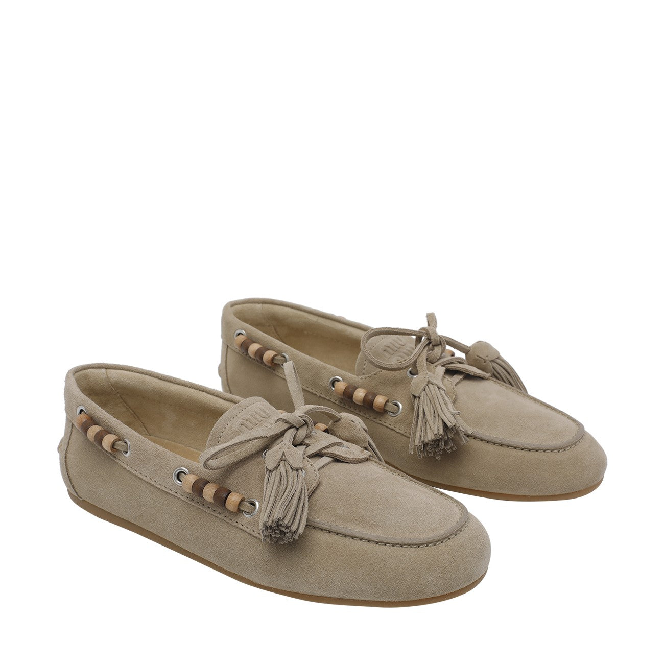 Miu Miu Women Suede Deck Loafers With Tassels And Miu Miu Logo MIU MIU