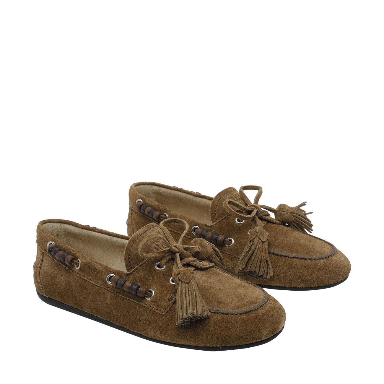 Miu Miu Women Suede Deck Loafers With Tassels And Miu Miu Logo MIU MIU