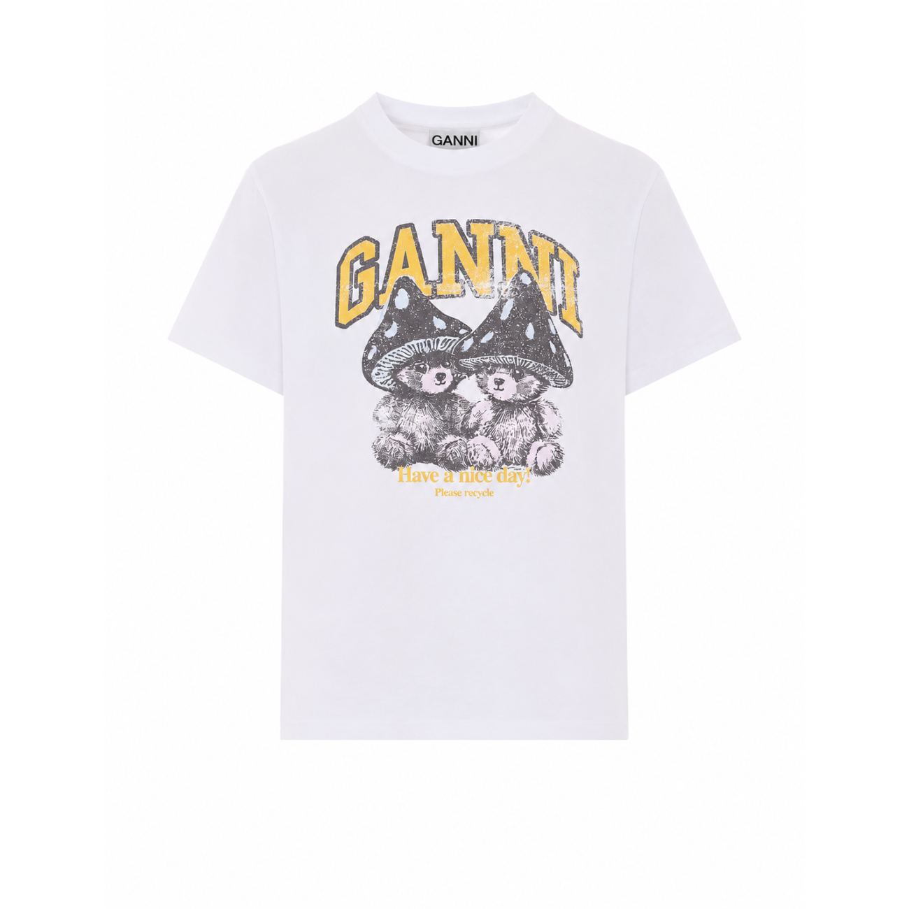 Ganni Women T-Shirt With Logo And Teddy Mushroom Print GANNI