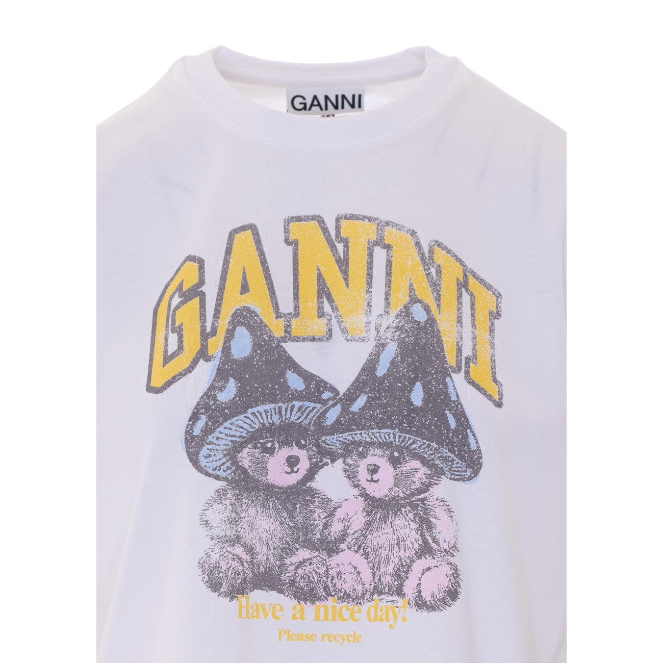 Ganni Women T-Shirt With Logo And Teddy Mushroom Print GANNI