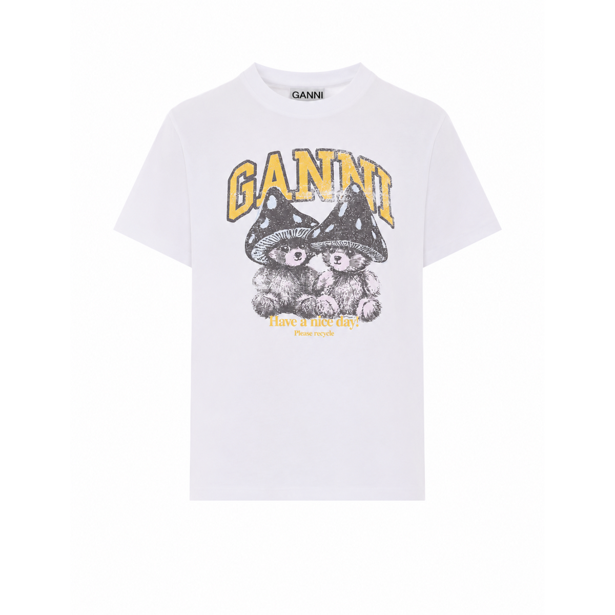 Ganni Women T-Shirt With Logo And Teddy Mushroom Print GANNI