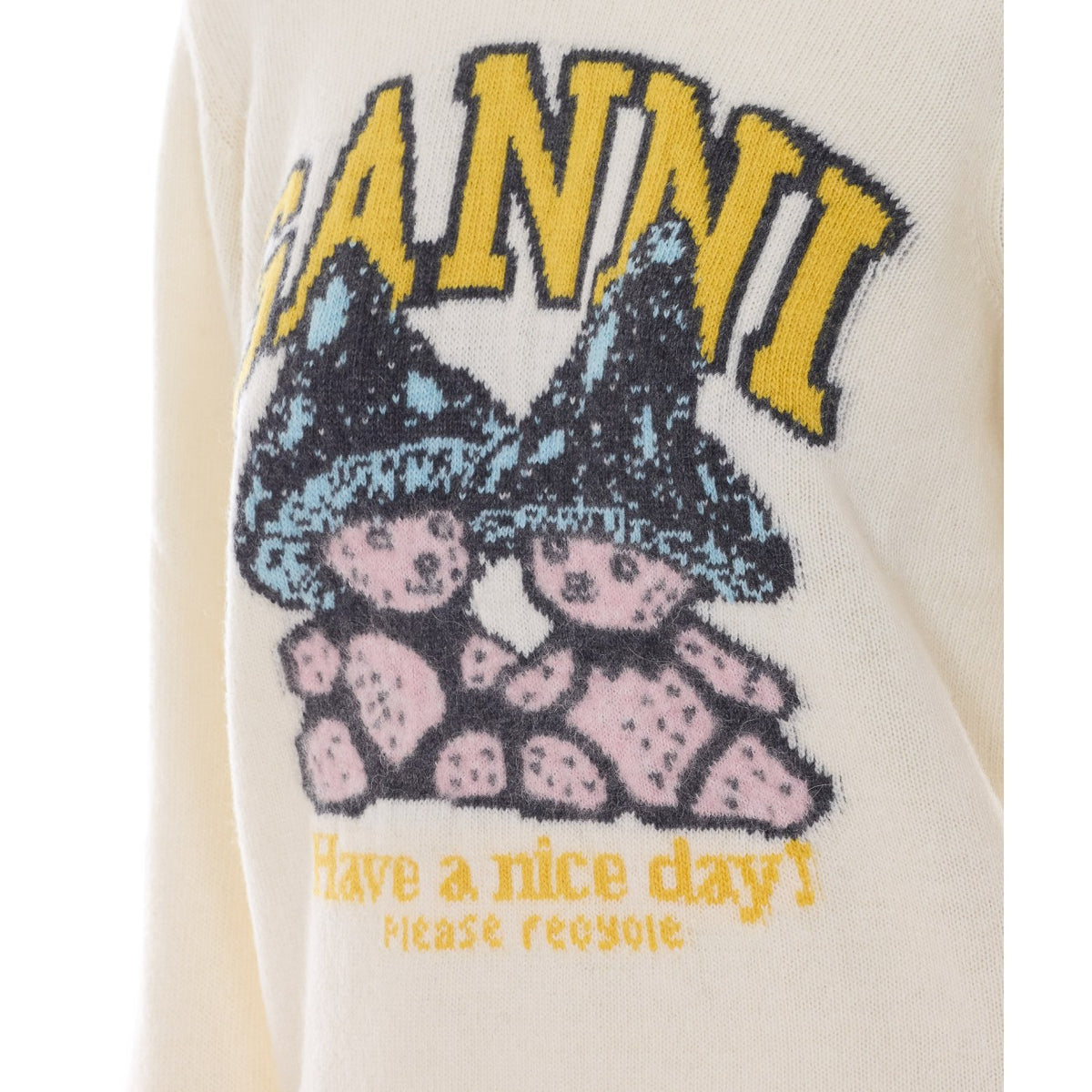 Ganni Women Teddy Mushroom Graphic Wool Sweater With Logo GANNI