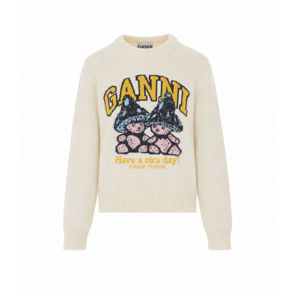 Ganni Women Teddy Mushroom Graphic Wool Sweater With Logo GANNI