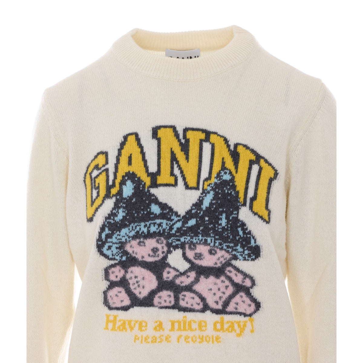 Ganni Women Teddy Mushroom Graphic Wool Sweater With Logo GANNI