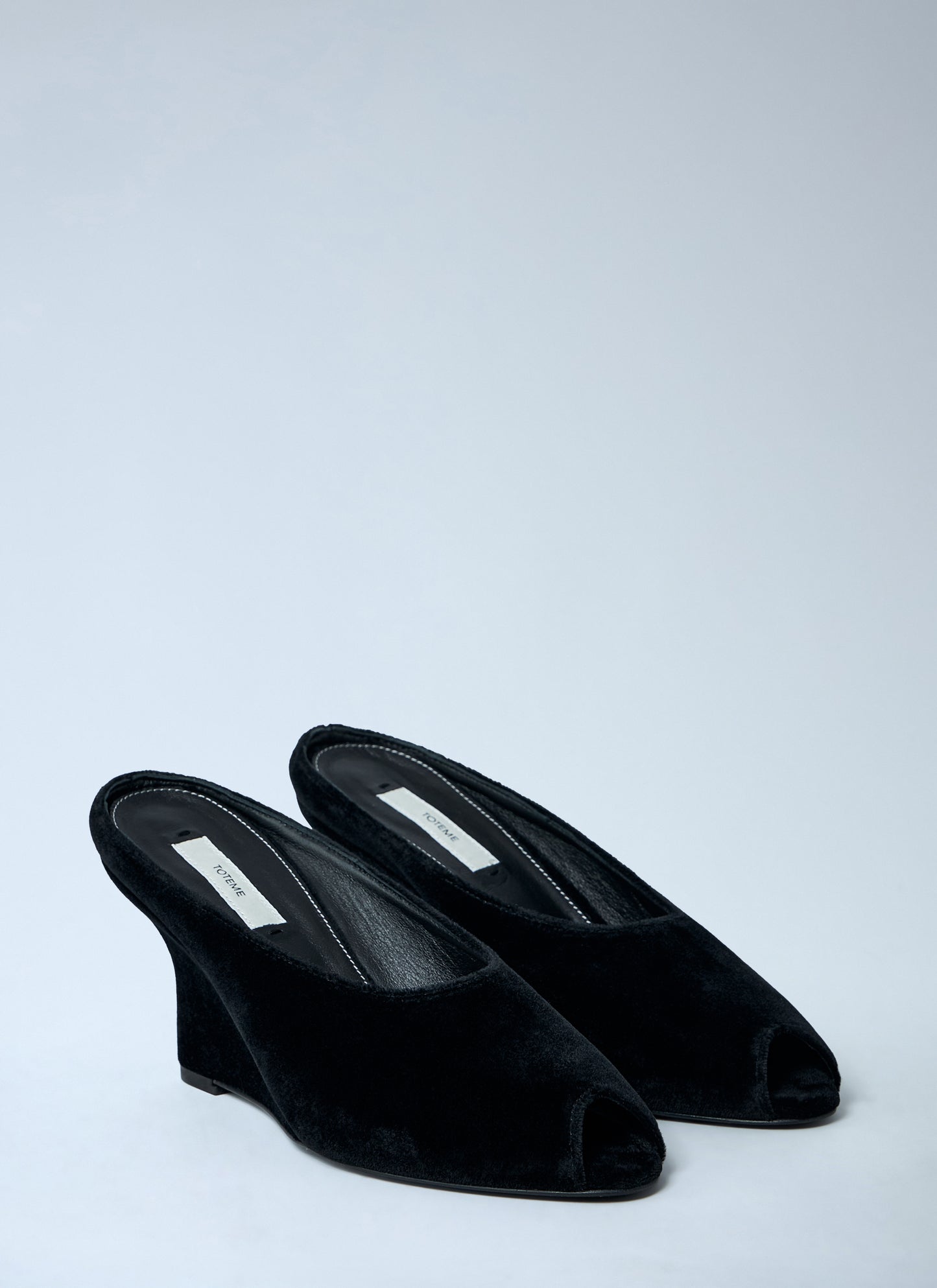 Toteme Women Velvet Peep-Toe Wedge Mules TOTEME