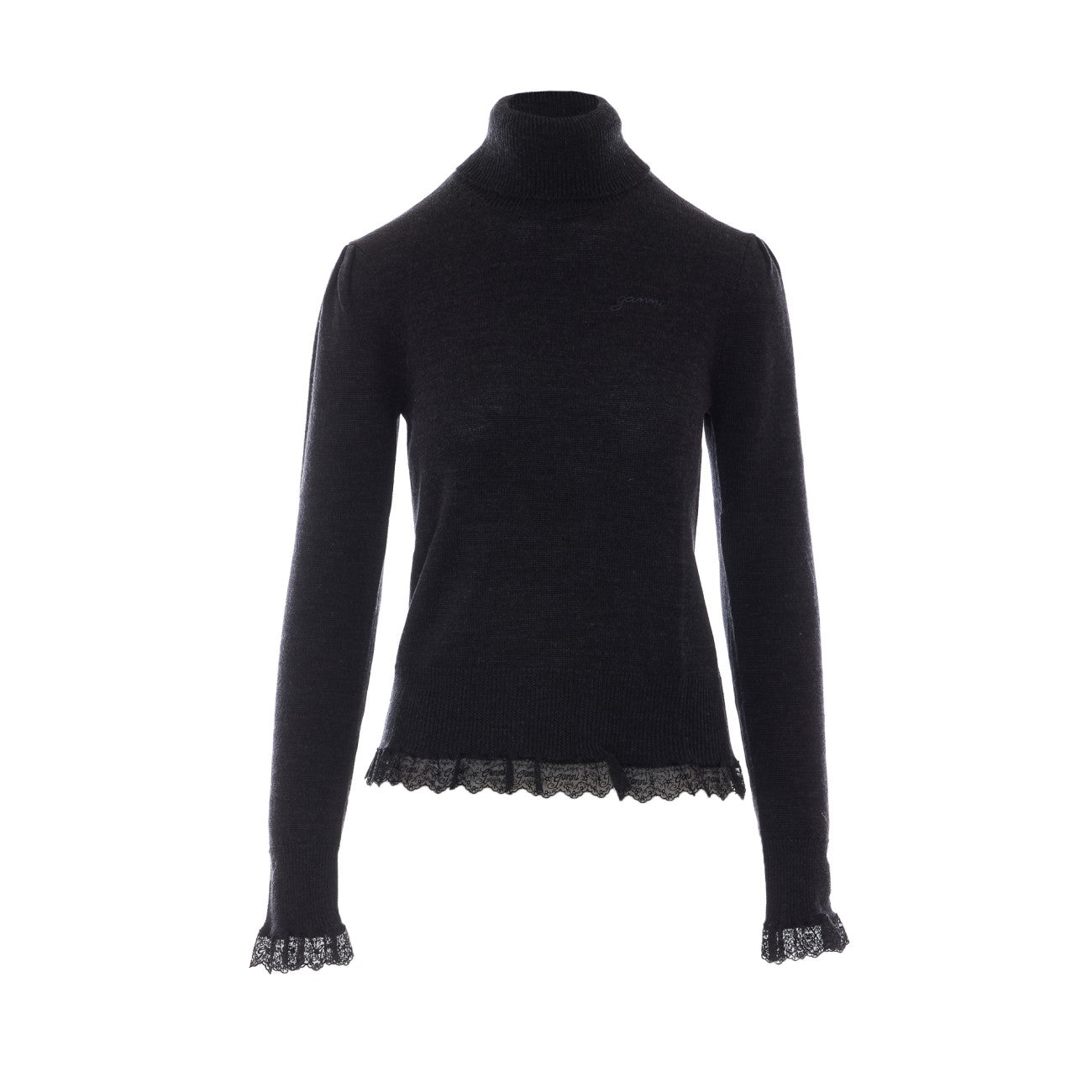 Ganni Women Turtleneck In Lace Merinos GANNI