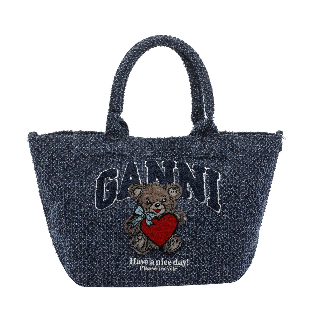 Ganni Women Tweed Denim Small Bear Tote GANNI