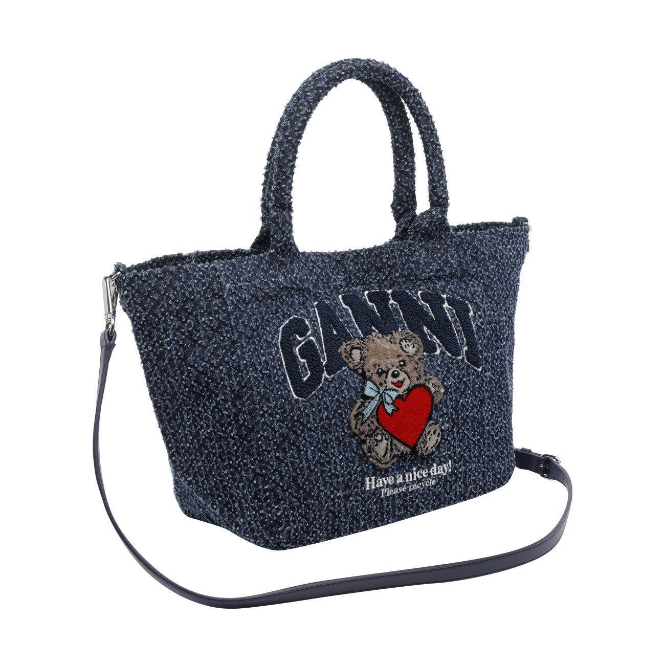 Ganni Women Tweed Denim Small Bear Tote GANNI
