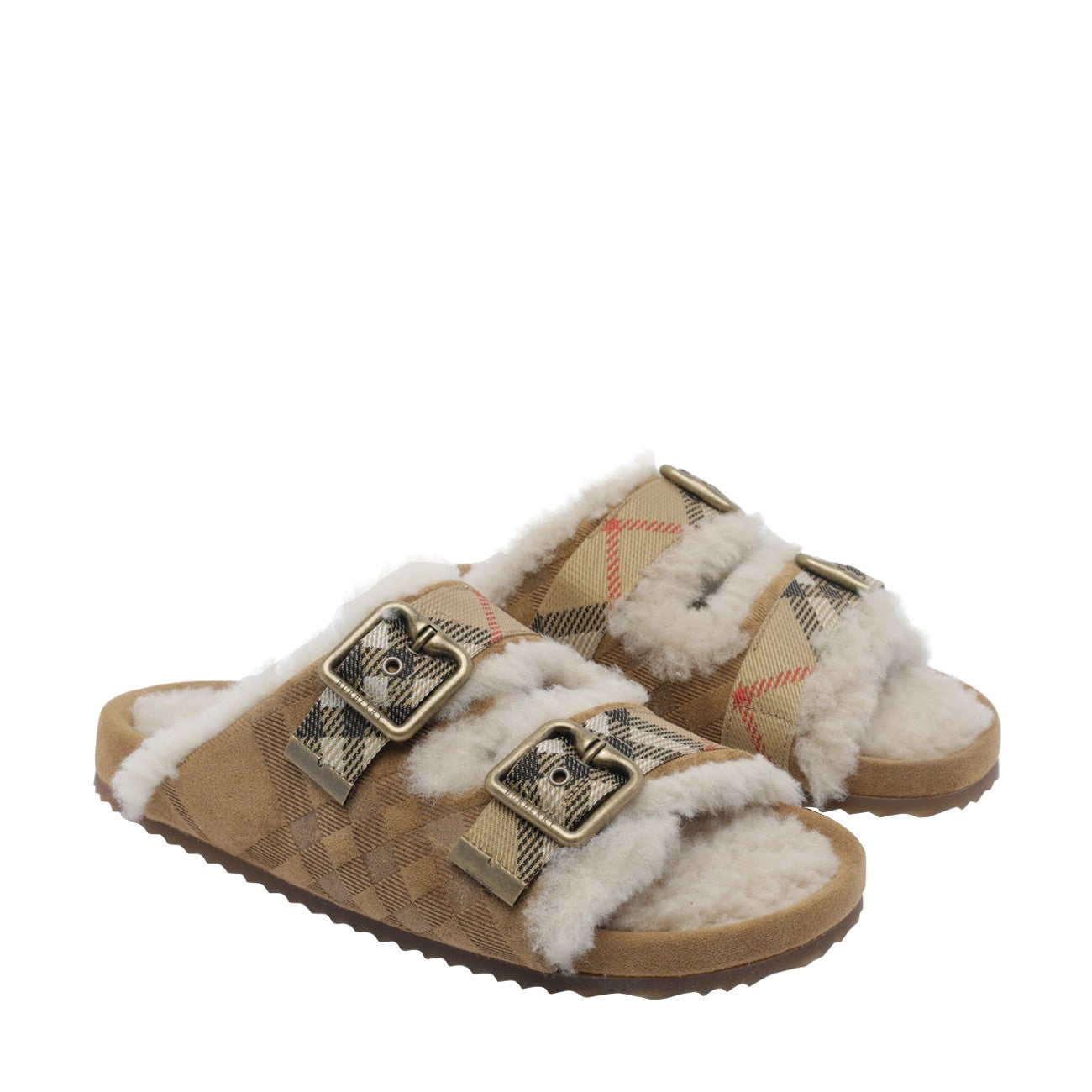 Burberry Women Urchin Sandals In Check Shearling BURBERRY