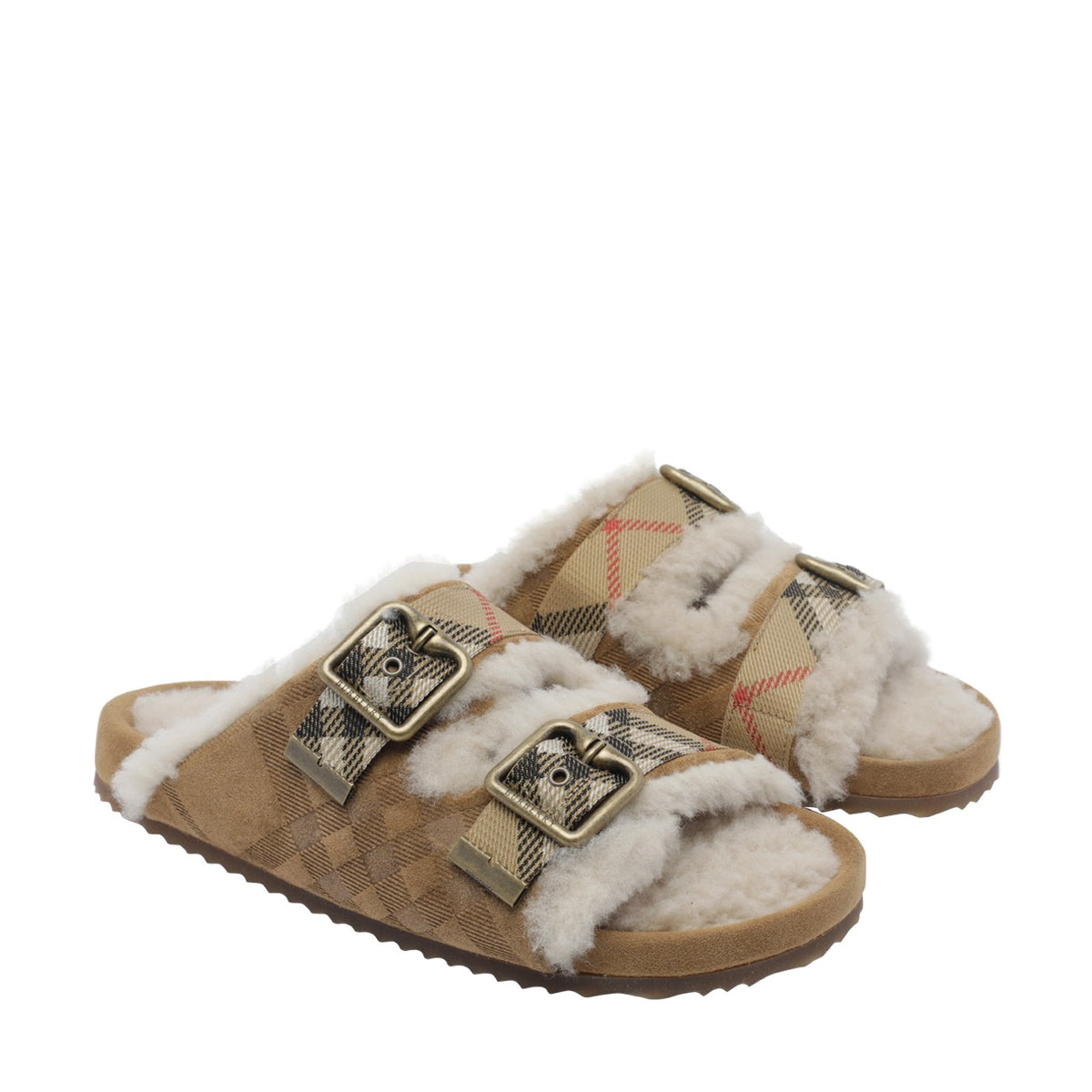 Burberry Women Urchin Sandals In Check Shearling BURBERRY