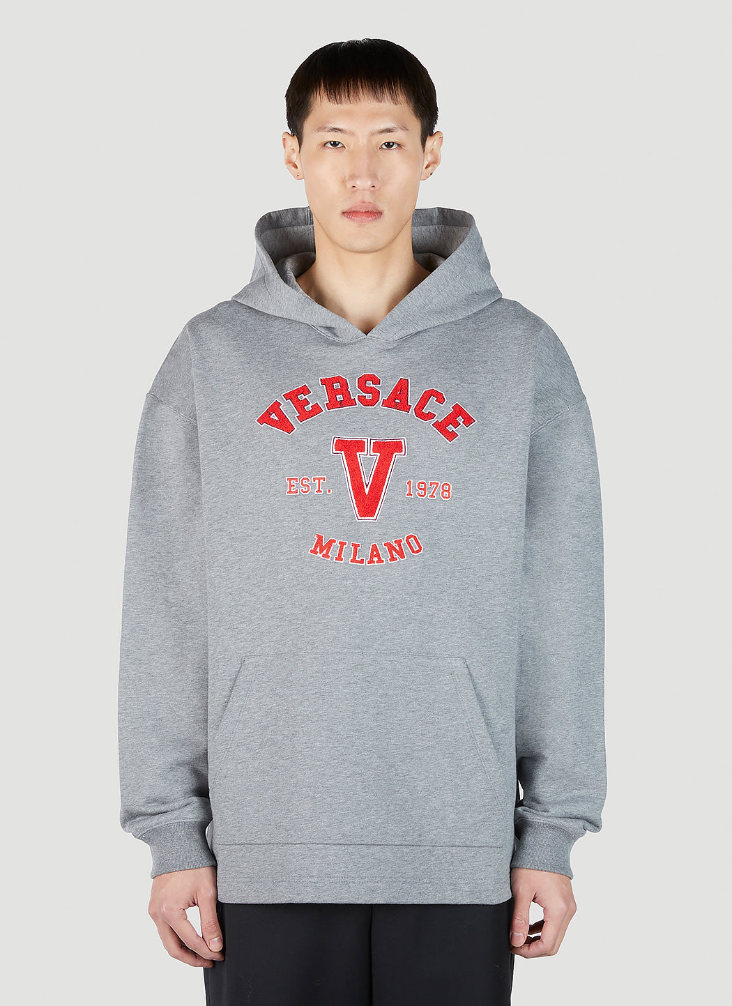 Versace Men Varsity Logo Patch Hooded Sweatshirt VERSACE