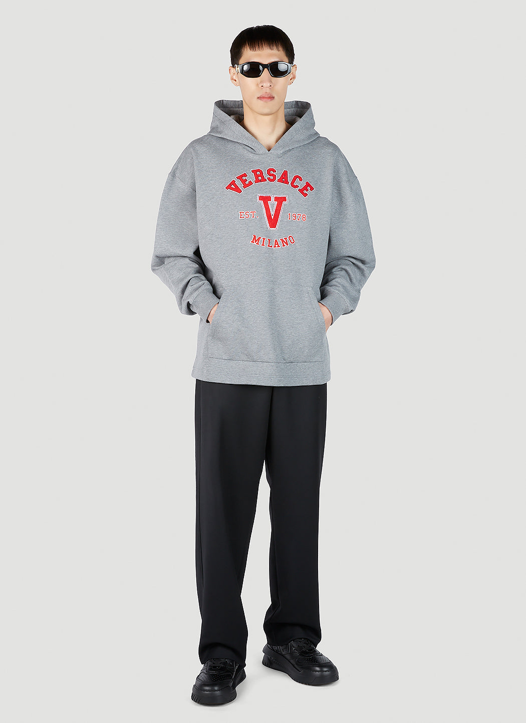 Versace Men Varsity Logo Patch Hooded Sweatshirt VERSACE