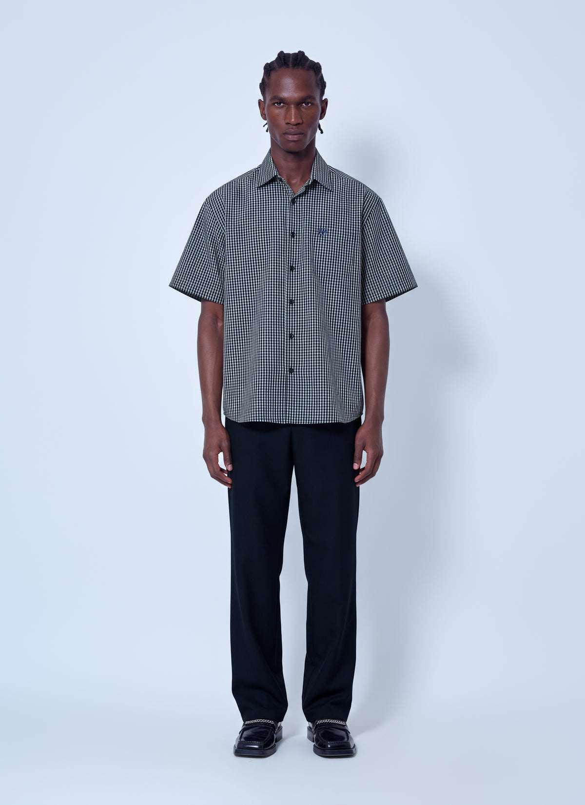 Vetements Men Metal Logo Checked Short Sleeve Shirt VETEMENTS
