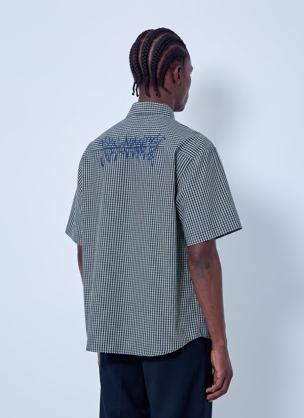 Vetements Men Metal Logo Checked Short Sleeve Shirt VETEMENTS