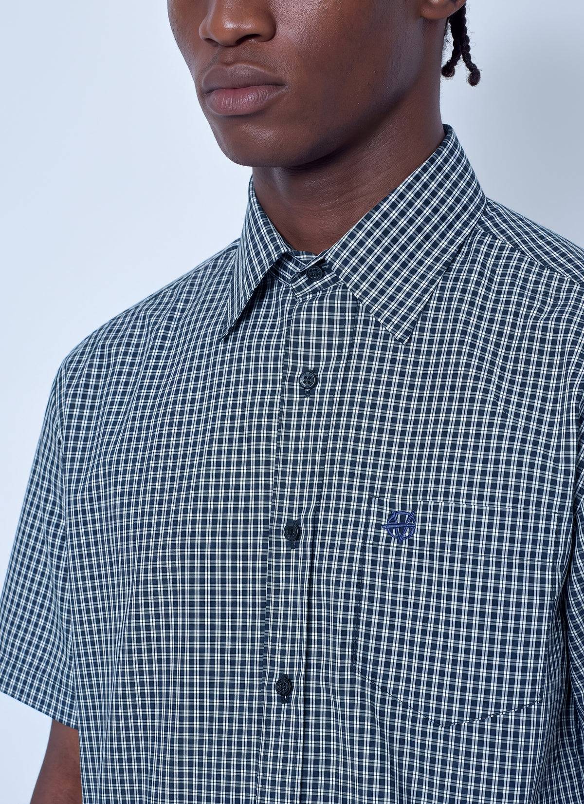 Vetements Men Metal Logo Checked Short Sleeve Shirt VETEMENTS
