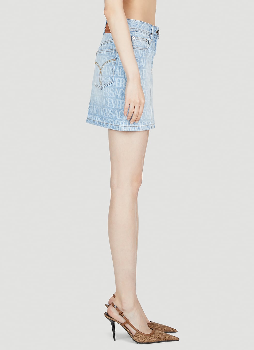 Versace Women Denim Jacquard Mini Skirt VERSACE