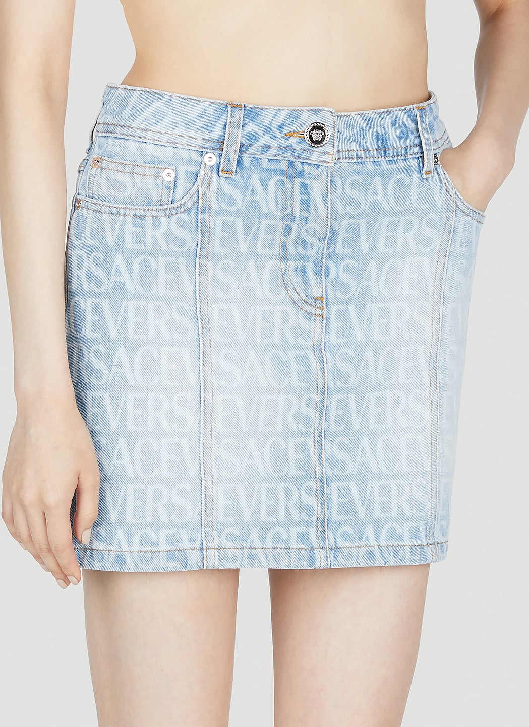 Versace Women Denim Jacquard Mini Skirt VERSACE