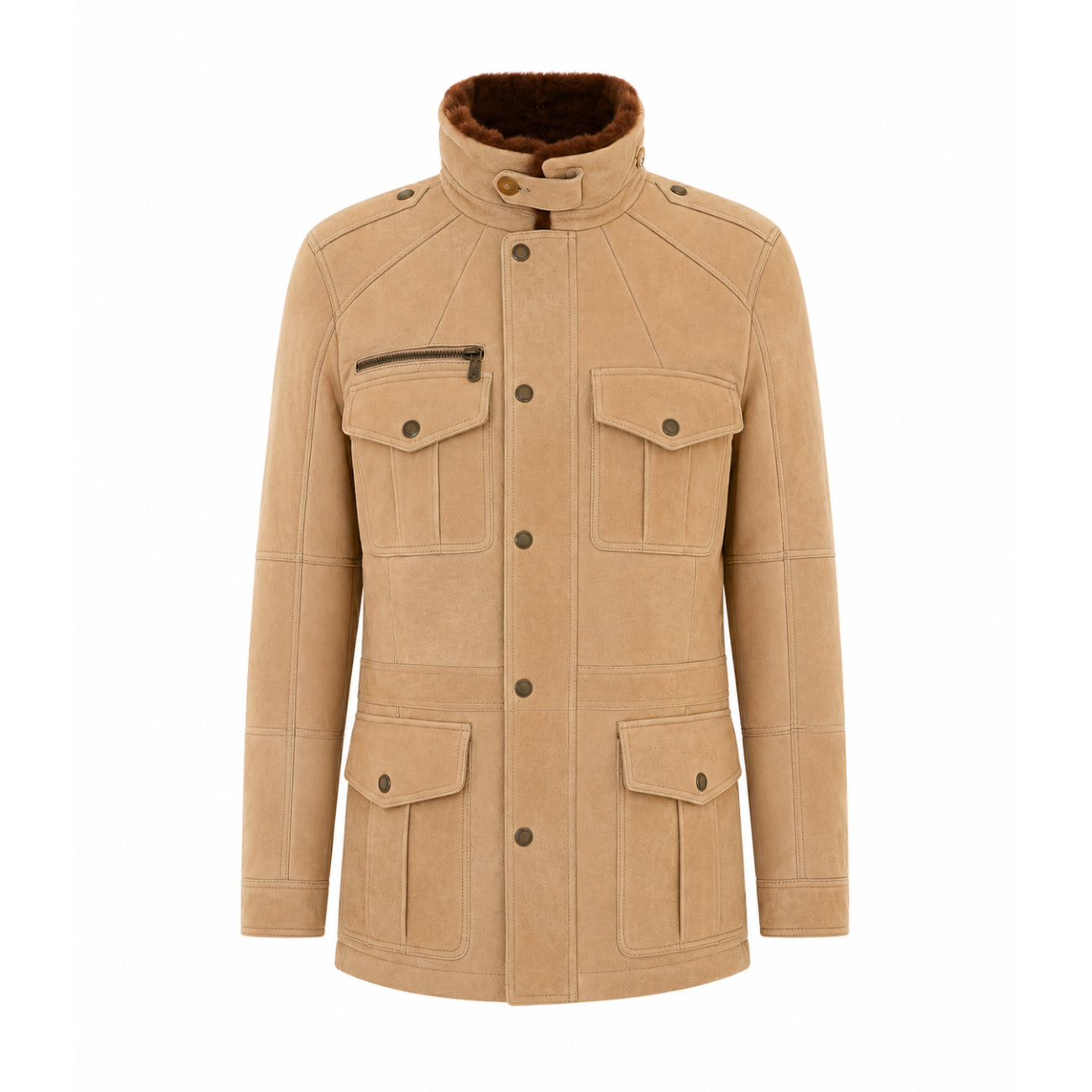Brunello Cucinelli Men Waxed Shearling Safari Jacket