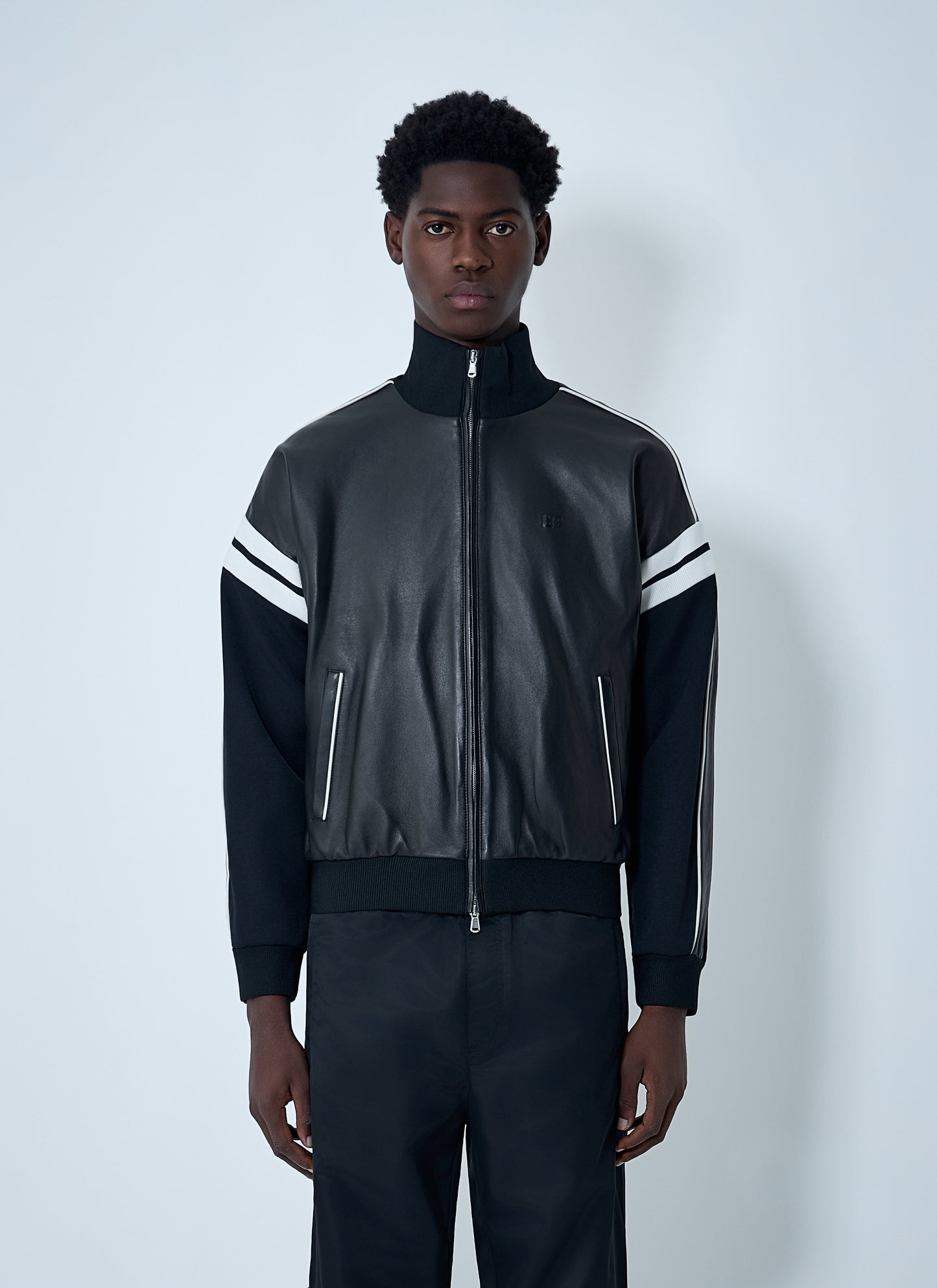 Wales Bonner Men Leather Logo Motif Bomber Jacket WALES BONNER