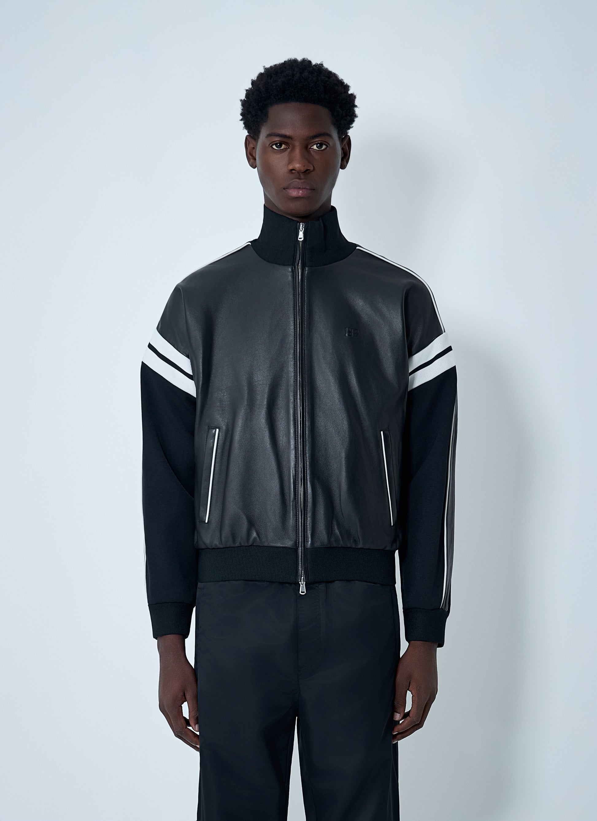 Wales Bonner Men Leather Logo Motif Bomber Jacket WALES BONNER