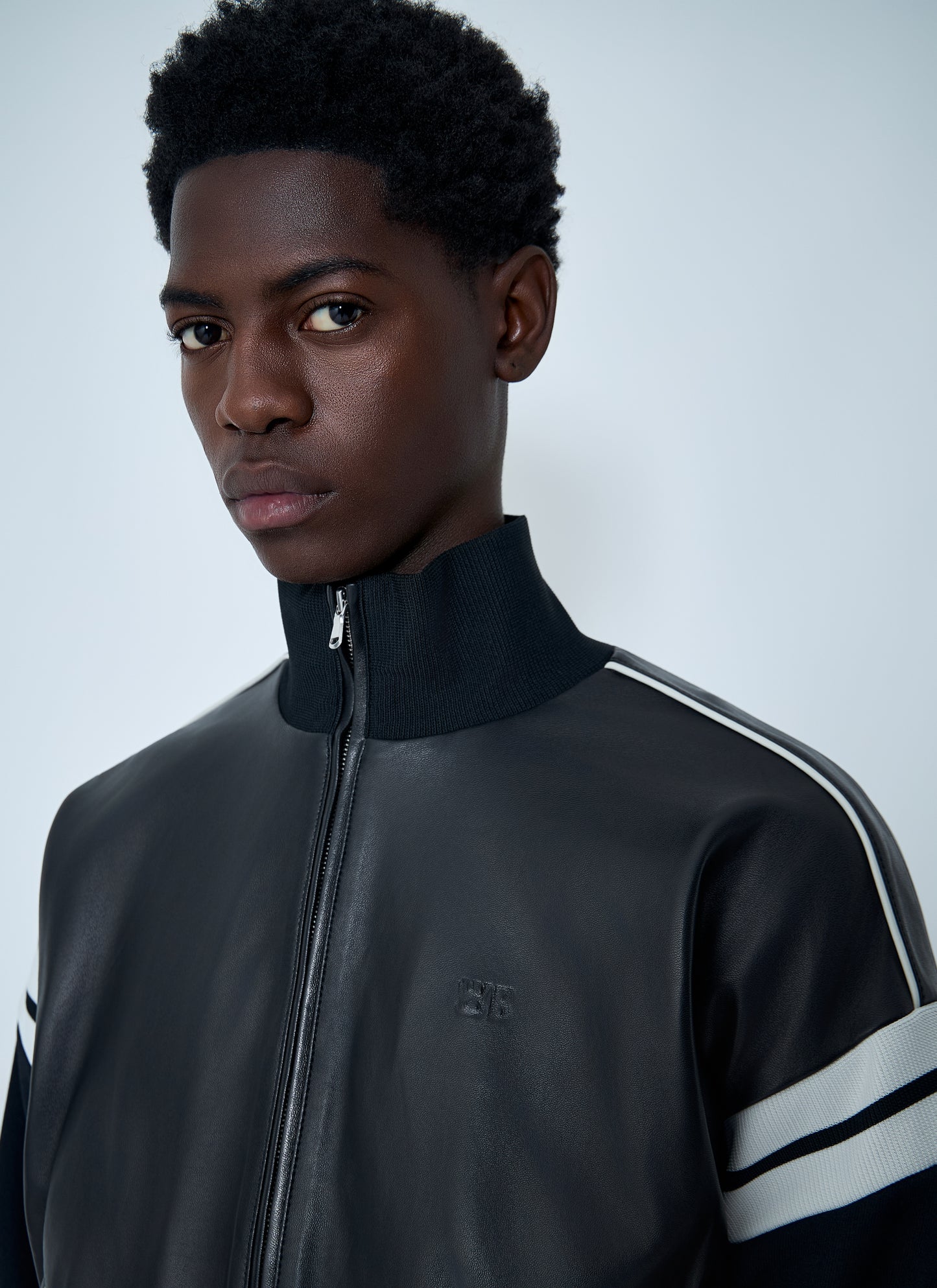 Wales Bonner Men Leather Logo Motif Bomber Jacket WALES BONNER