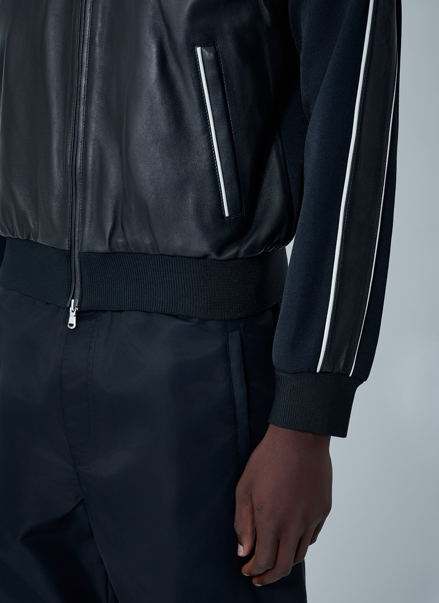 Wales Bonner Men Leather Logo Motif Bomber Jacket WALES BONNER