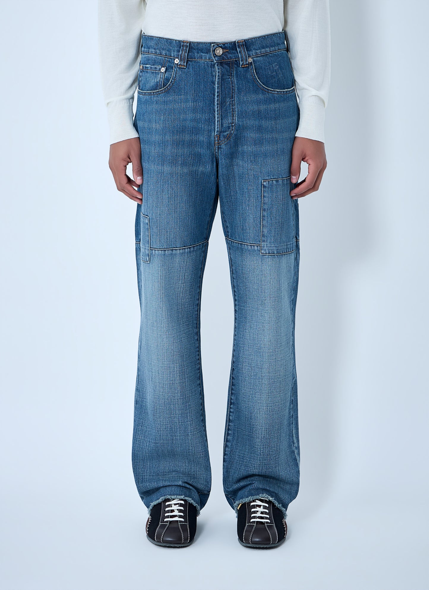 Wales Bonner Men Patched Slub Wide-Leg Jeans WALES BONNER