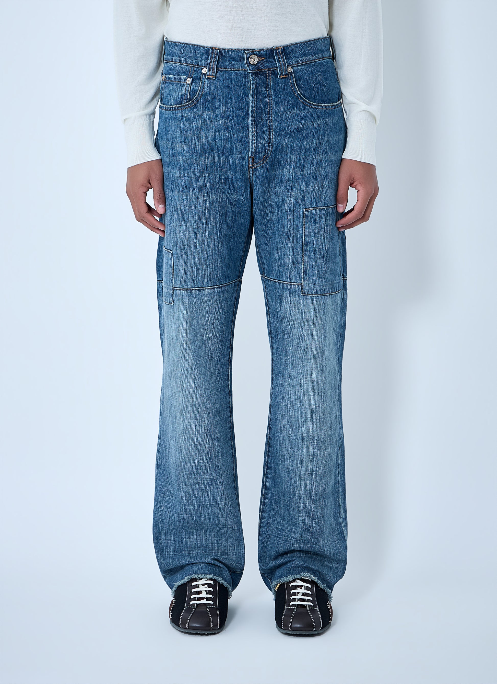 Wales Bonner Men Patched Slub Wide-Leg Jeans WALES BONNER