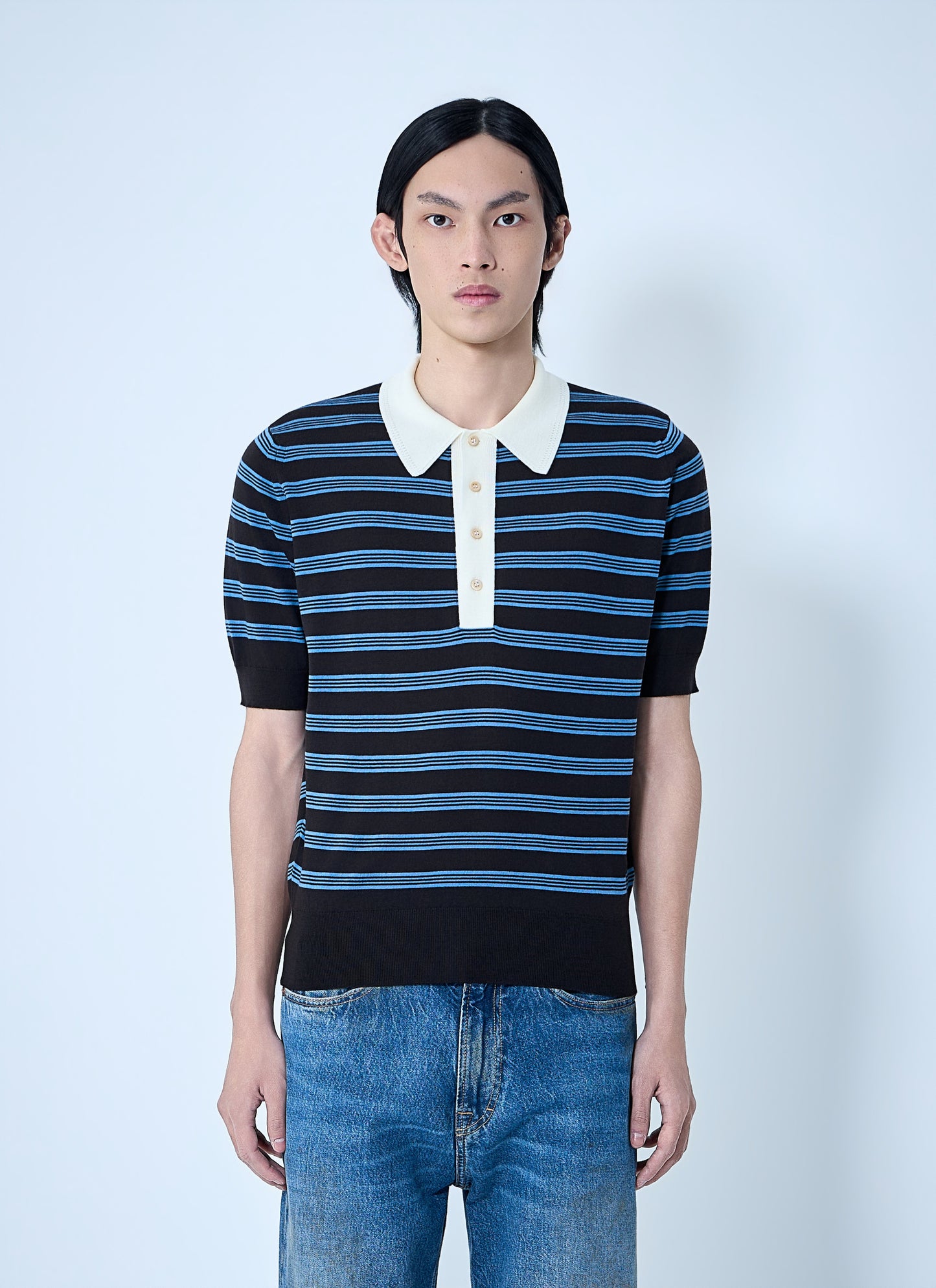 Wales Bonner Men Striped Knit Polo Shirt WALES BONNER