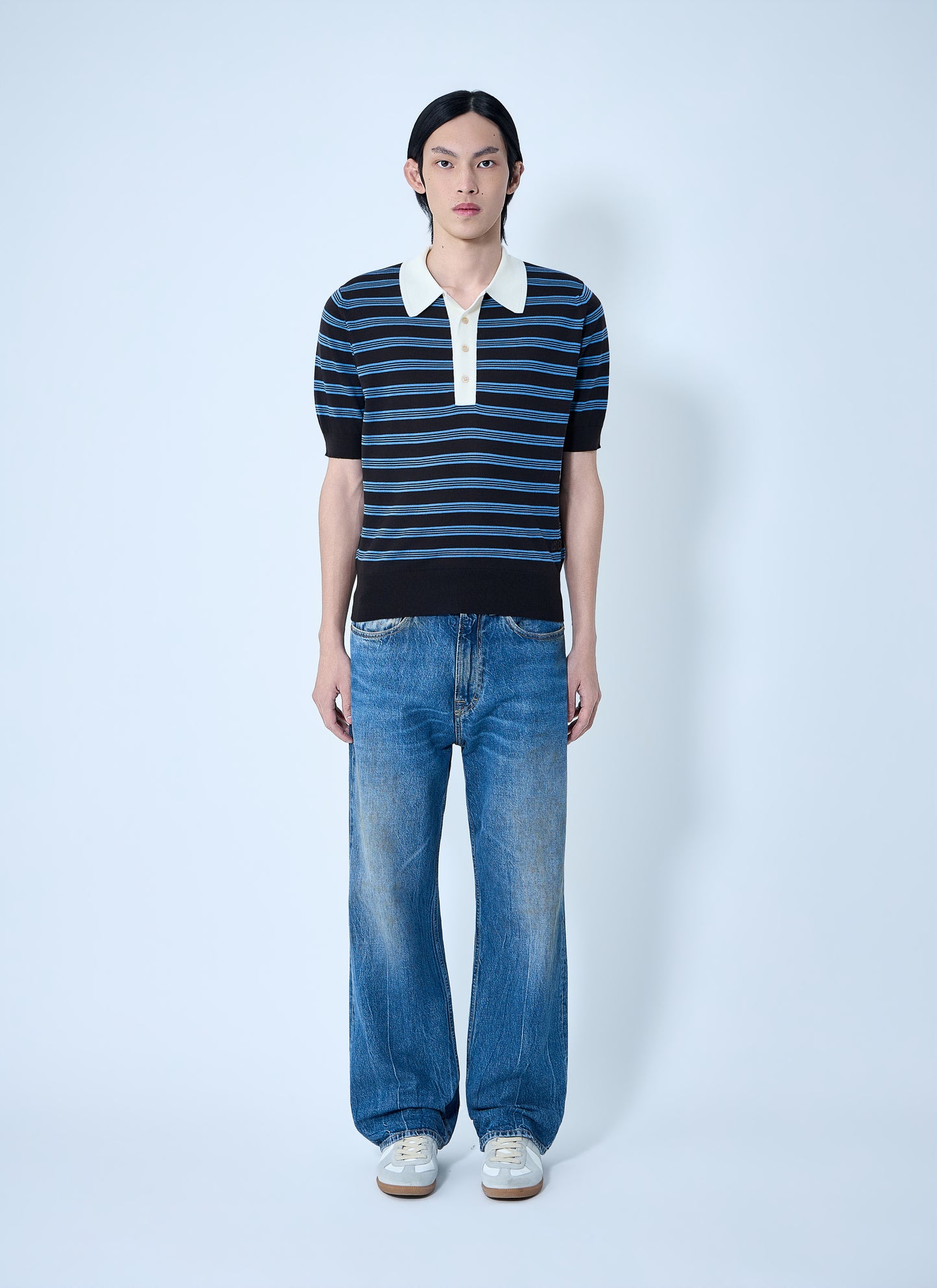 Wales Bonner Men Striped Knit Polo Shirt WALES BONNER