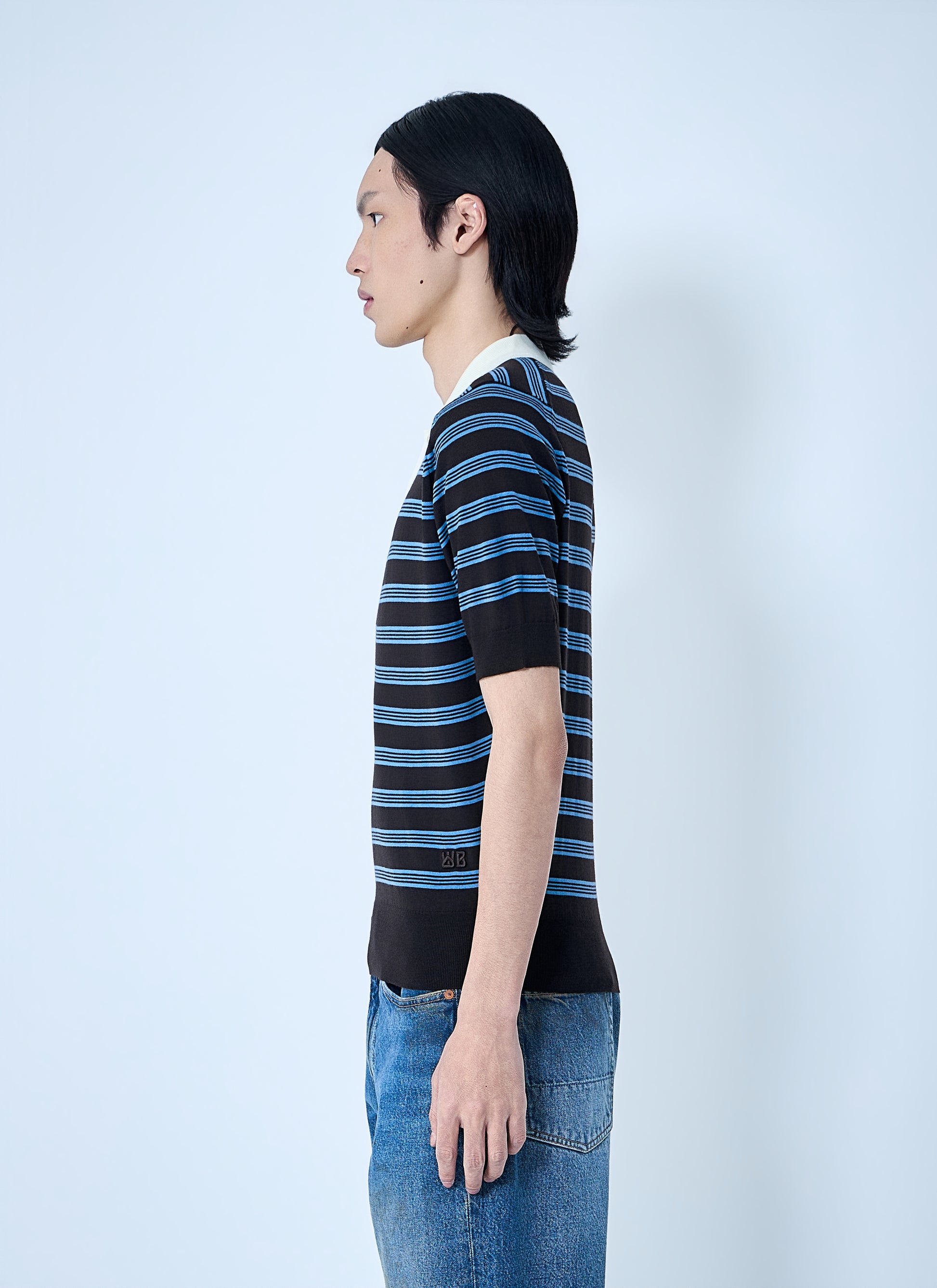 Wales Bonner Men Striped Knit Polo Shirt WALES BONNER