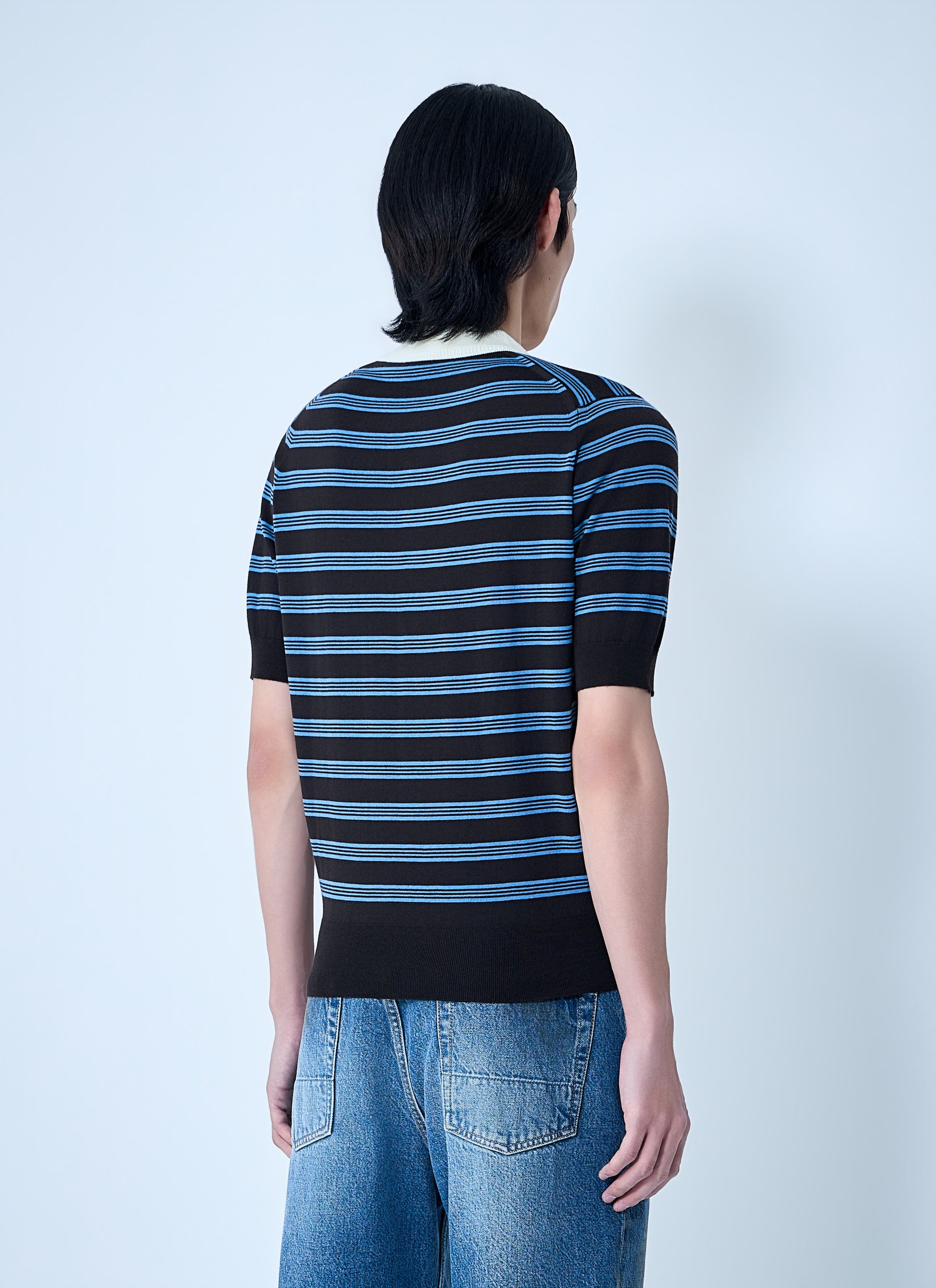 Wales Bonner Men Striped Knit Polo Shirt WALES BONNER