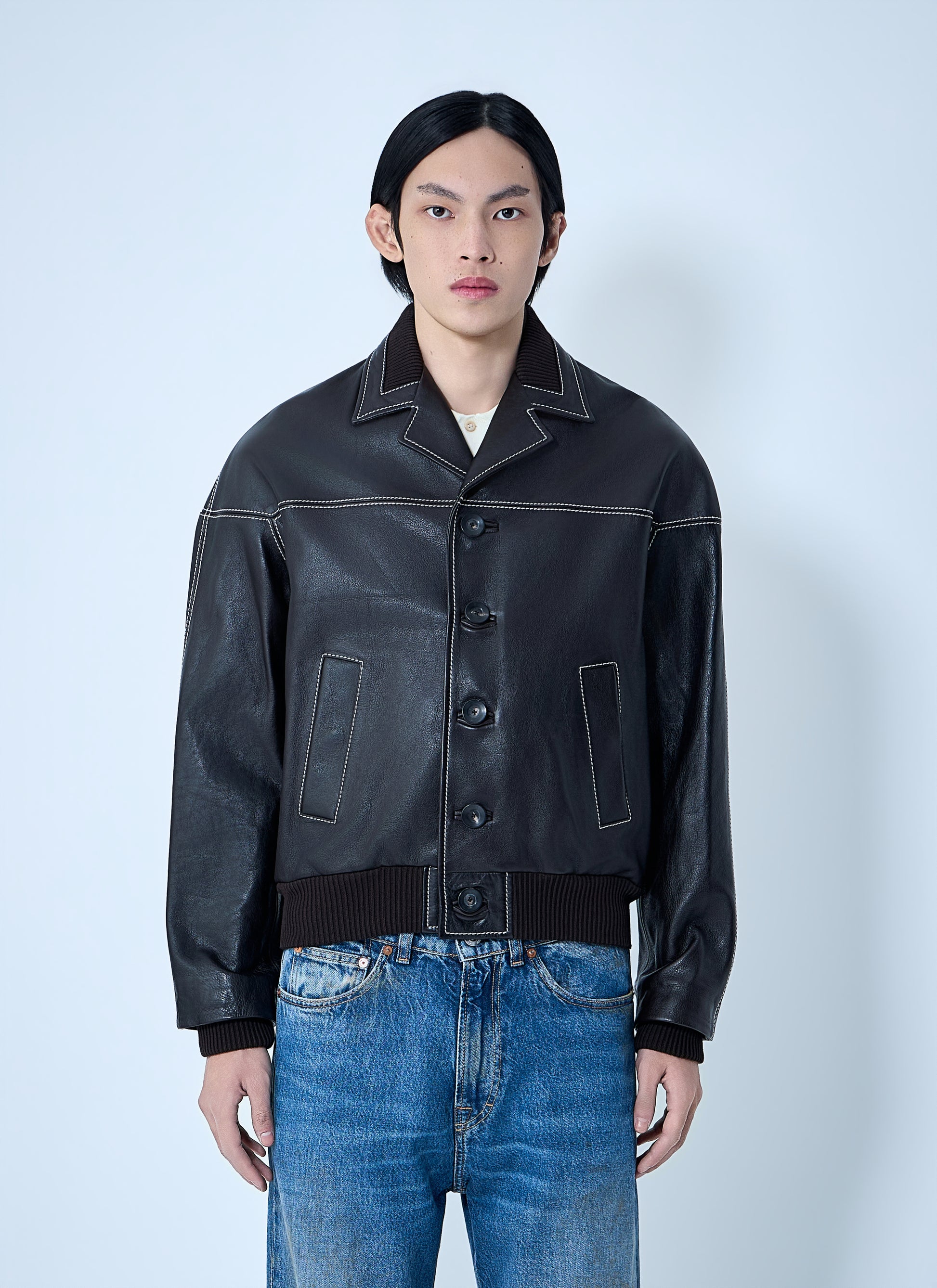 Wales Bonner Men Leather Button-Up Jacket WALES BONNER