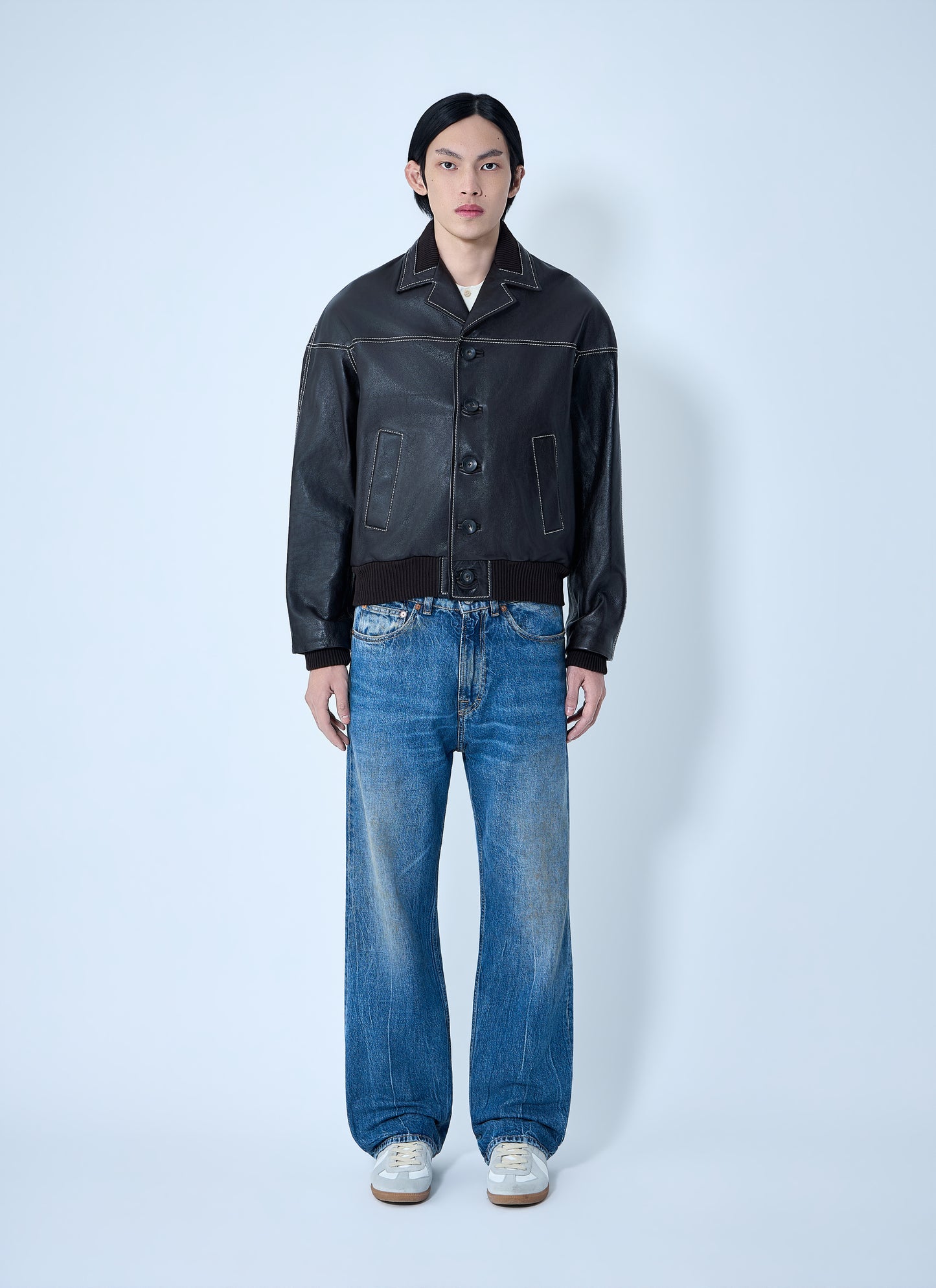 Wales Bonner Men Leather Button-Up Jacket WALES BONNER