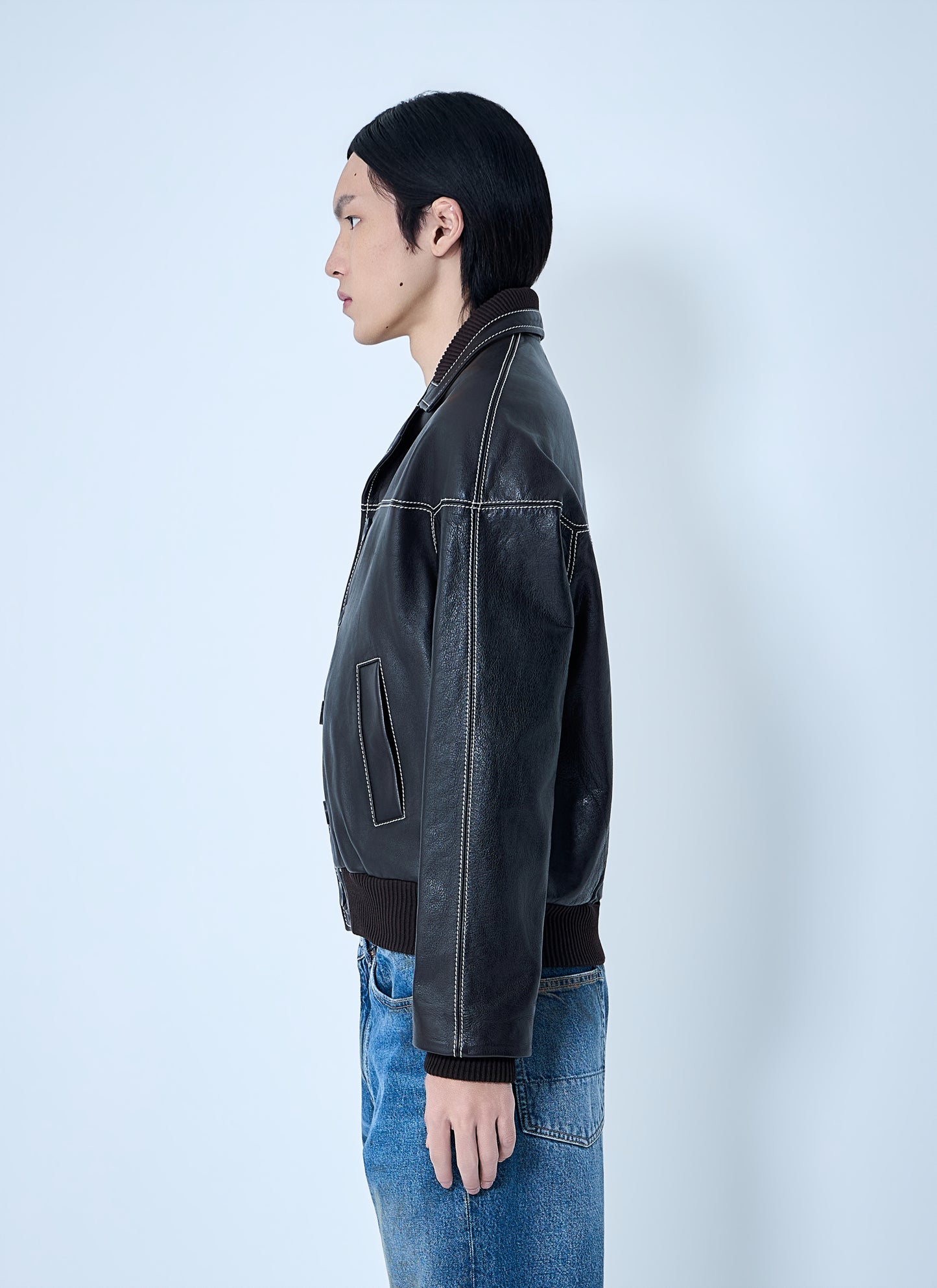 Wales Bonner Men Leather Button-Up Jacket WALES BONNER