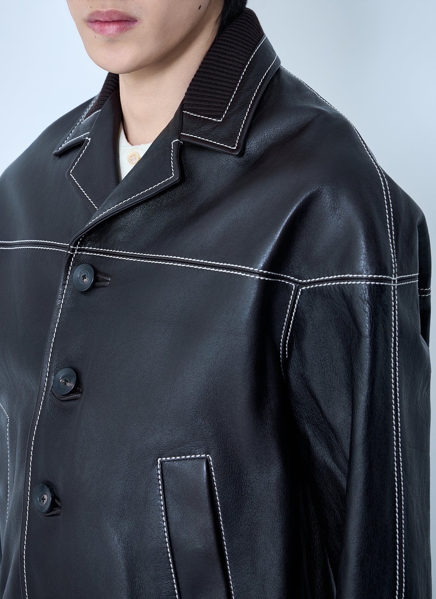 Wales Bonner Men Leather Button-Up Jacket WALES BONNER