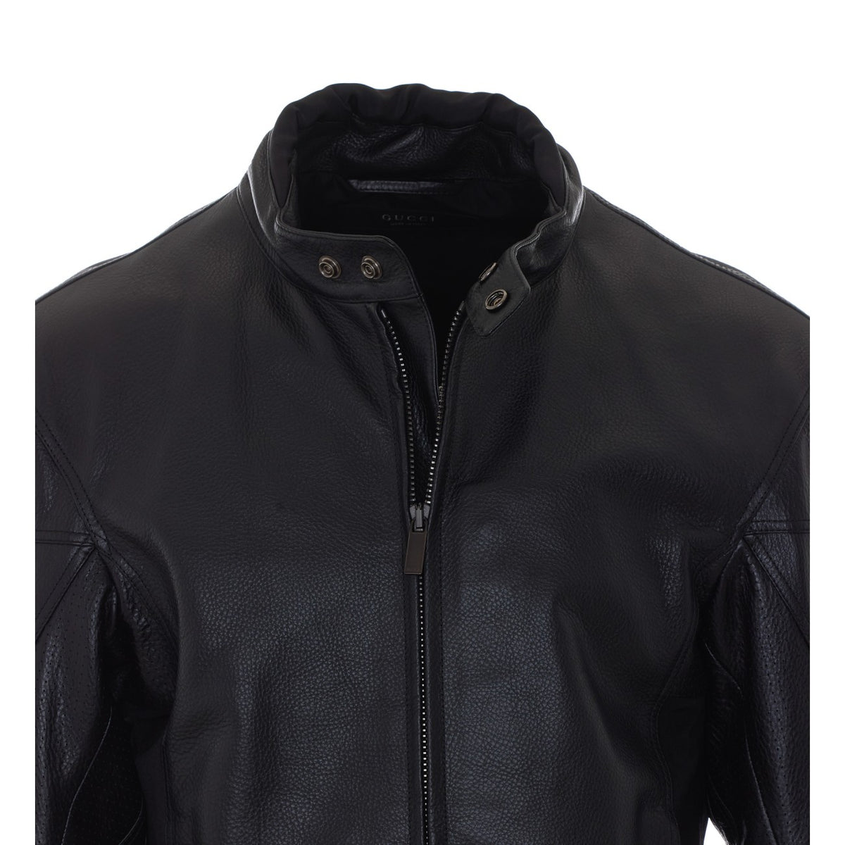 Gucci Men Web Detail Leather Biker Jacket GUCCI