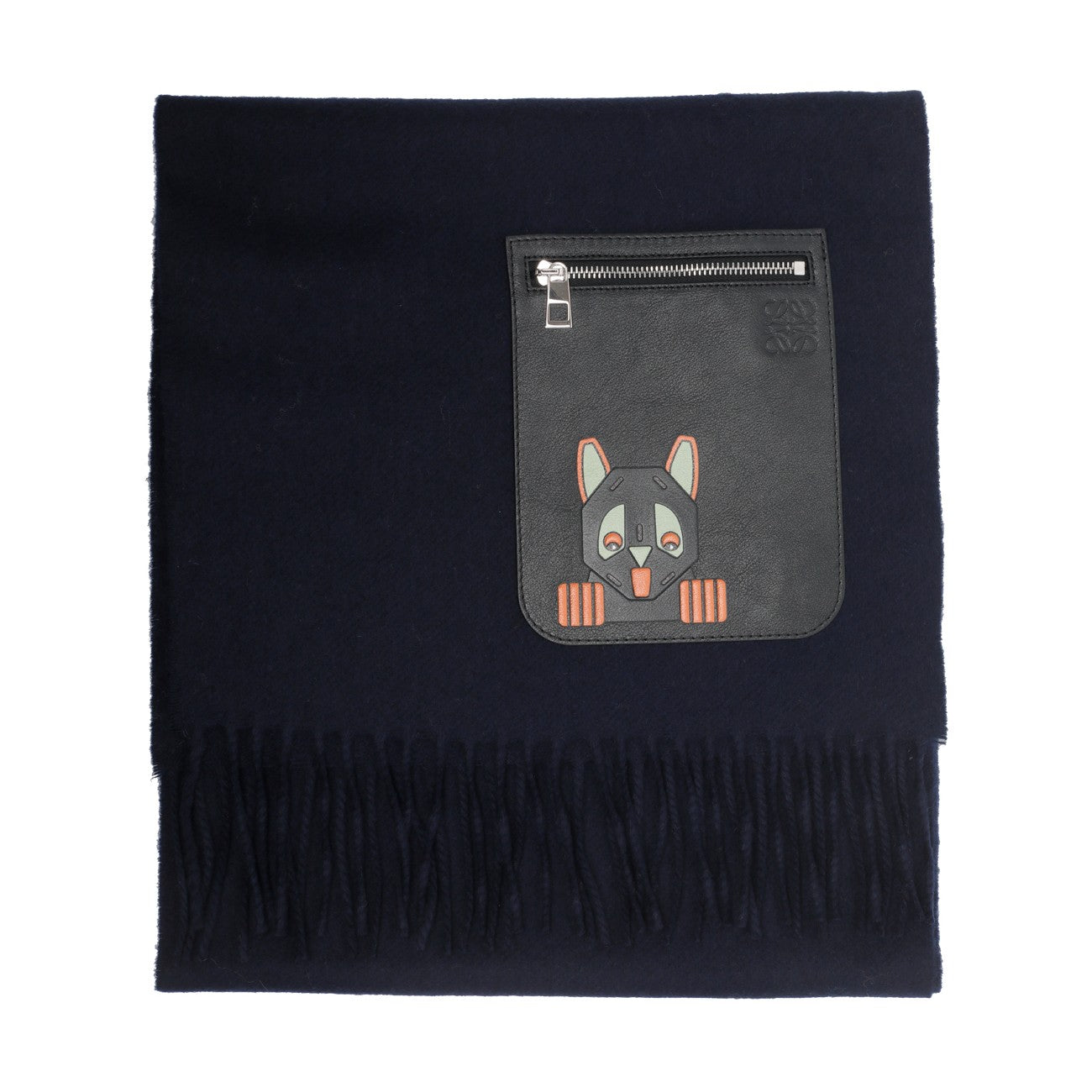 Loewe Women Wool And Cashmere Scarf With Anagram And Cat Embossed Pocket LOEWE