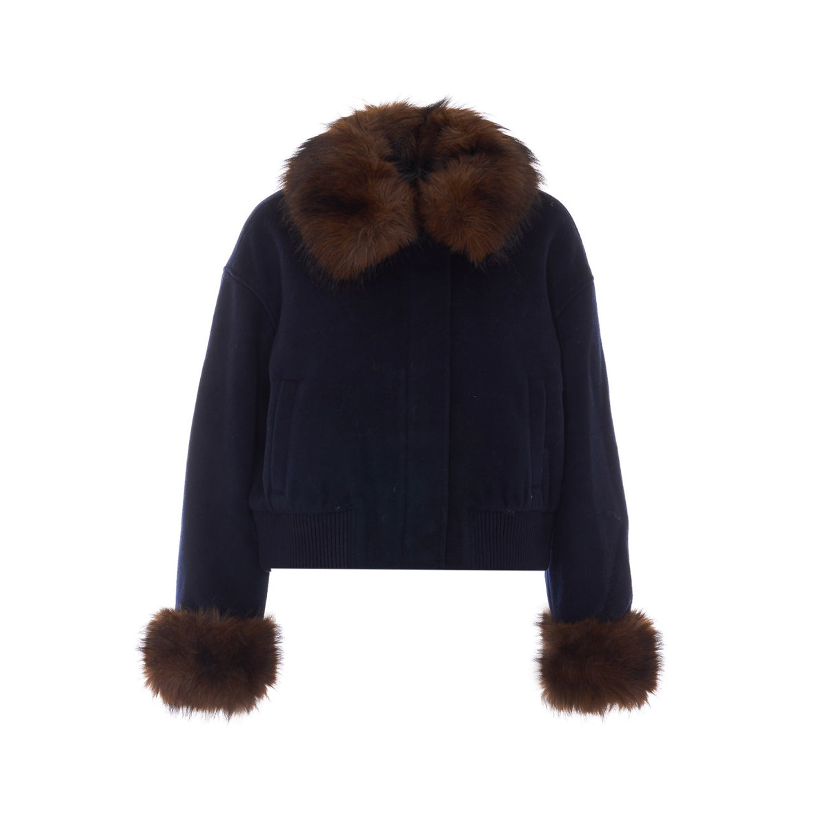 Self Portrait Women Wool Fake Fur Trim Jacket SELF-PORTRAIT