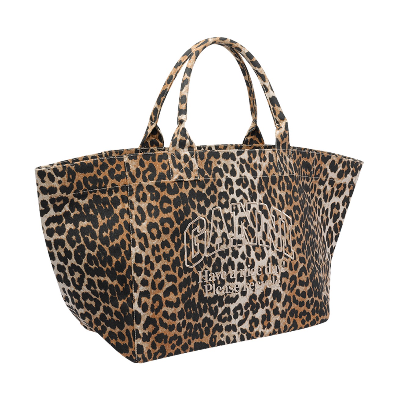 Ganni Women Xxl Leopard Logo Tote Bag GANNI