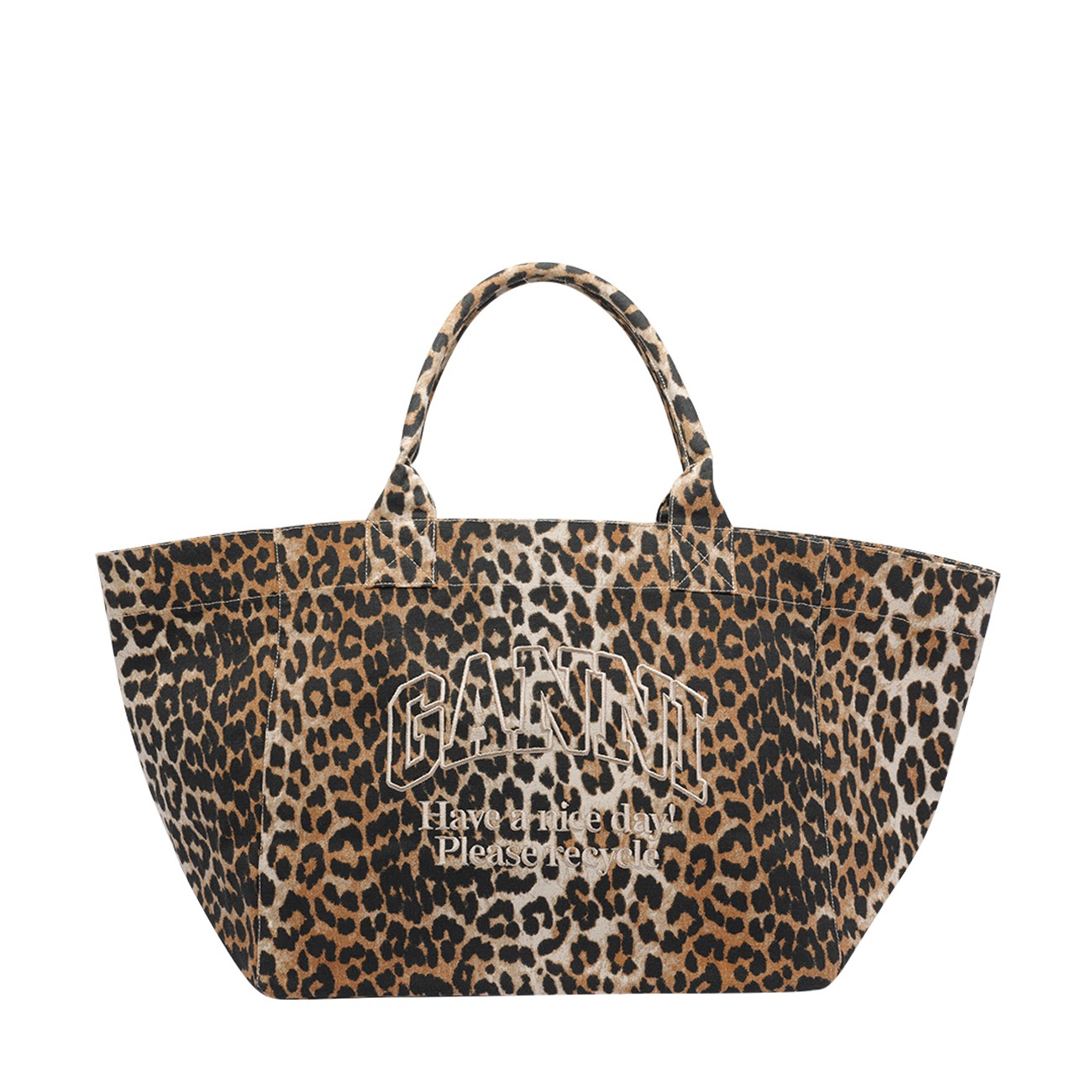 Ganni Women Xxl Leopard Logo Tote Bag GANNI