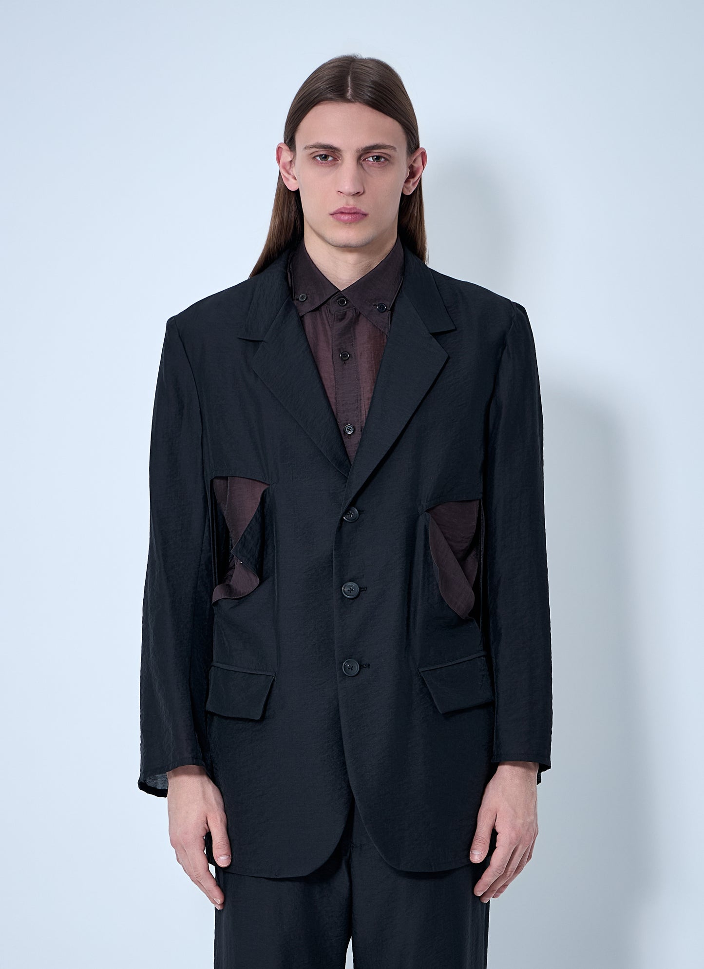 Yohji Yamamoto Men Cut-Off Single-Breasted Blazer YOHJI YAMAMOTO