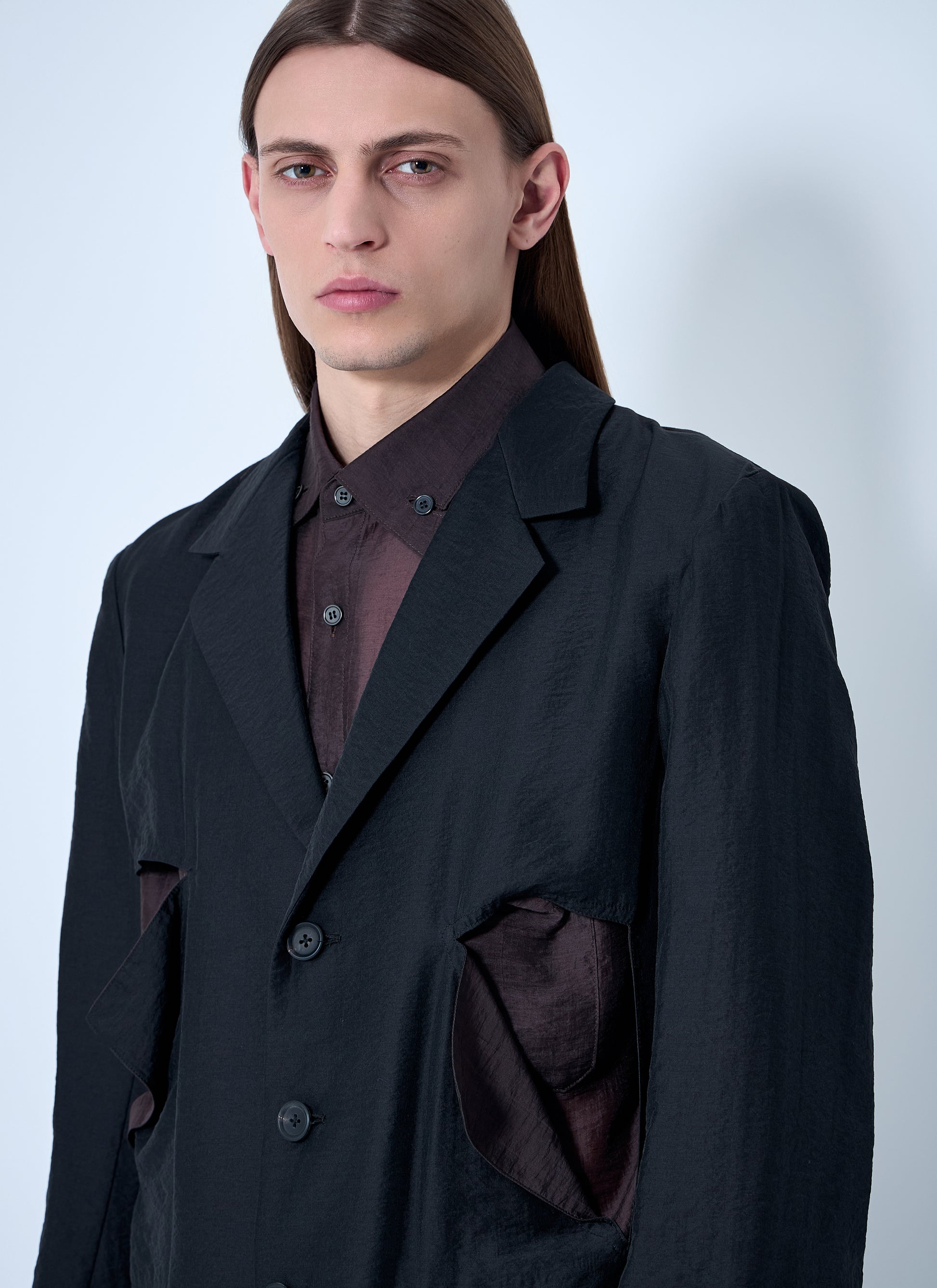 Yohji Yamamoto Men Cut-Off Single-Breasted Blazer YOHJI YAMAMOTO