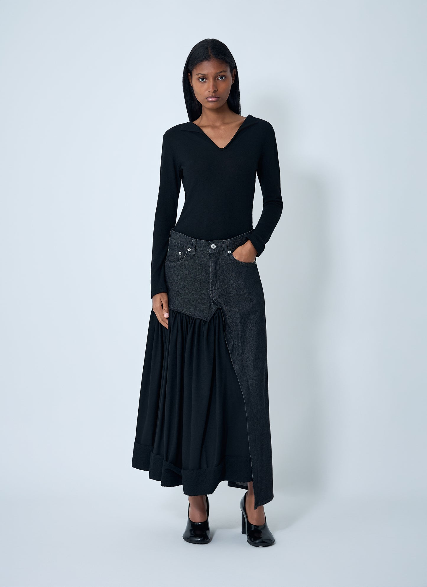 Yohji Yamamoto Women Cut-Off Combination Midi Skirt YOHJI YAMAMOTO