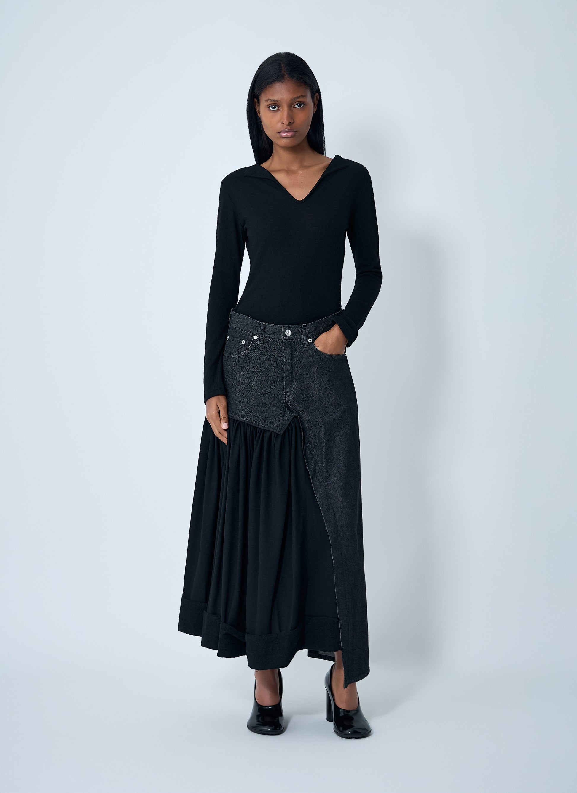 Yohji Yamamoto Women Cut-Off Combination Midi Skirt YOHJI YAMAMOTO