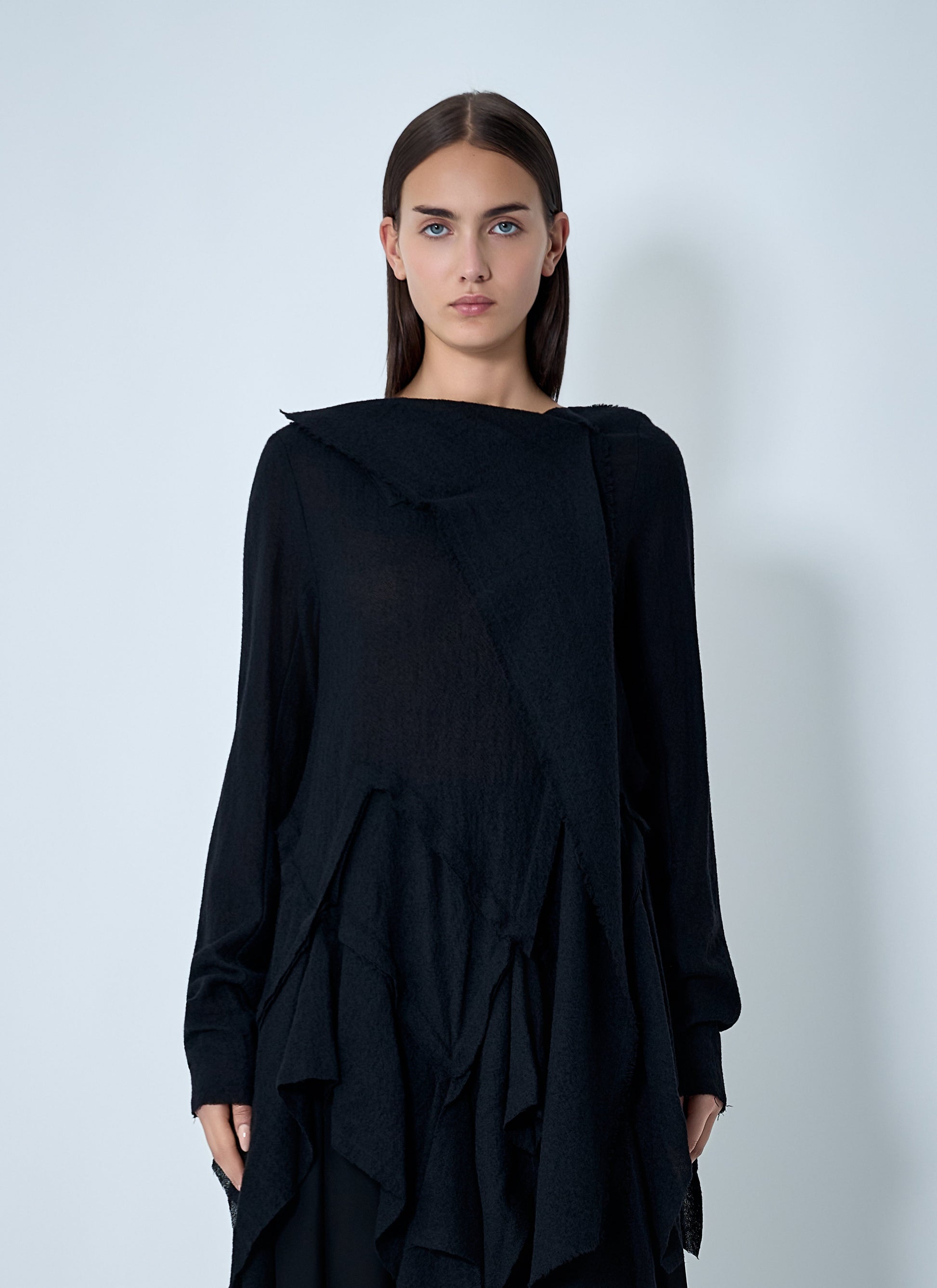 Yohji Yamamoto Women Gauzed Frilled Blouse YOHJI YAMAMOTO