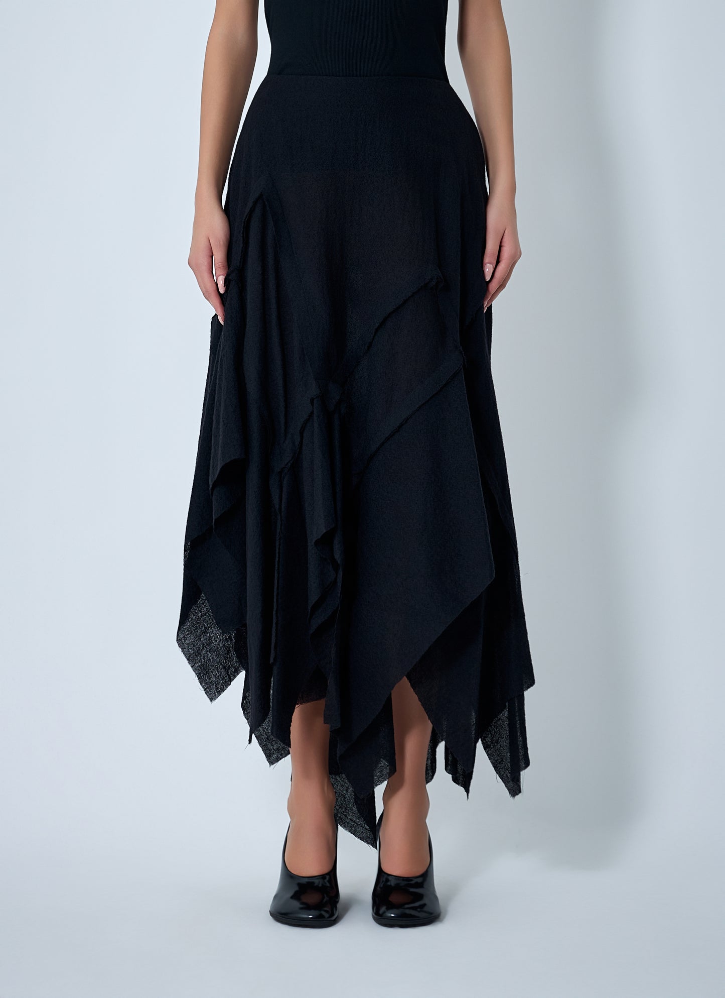 Yohji Yamamoto Women Gauzed Frilled Midi Skirt YOHJI YAMAMOTO